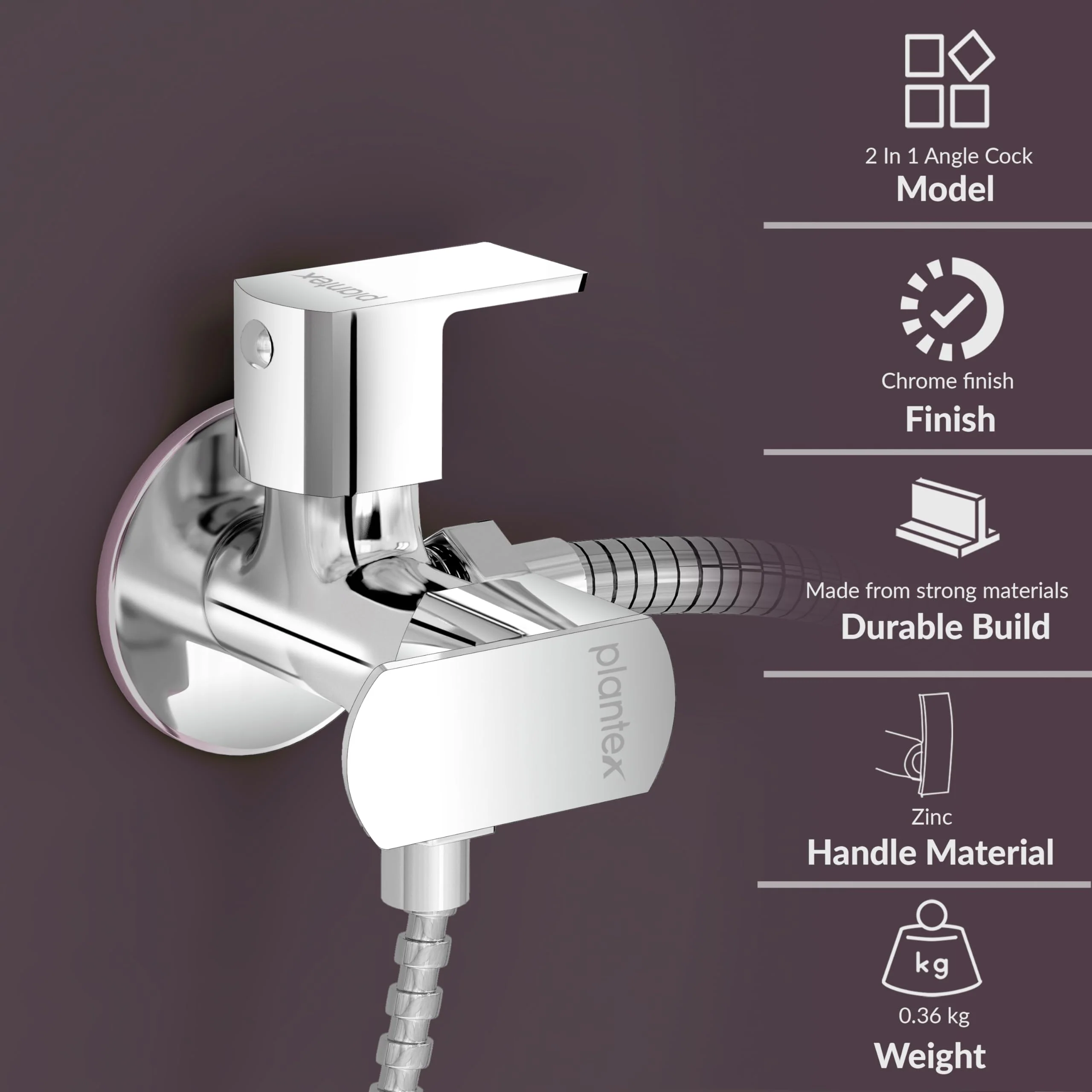Plantex Angle Valve for Bathroom/2 Way Angle Valve with Teflon Tap/Two Way Angle Cocke(CRM-1286-Chrome) - Image 2