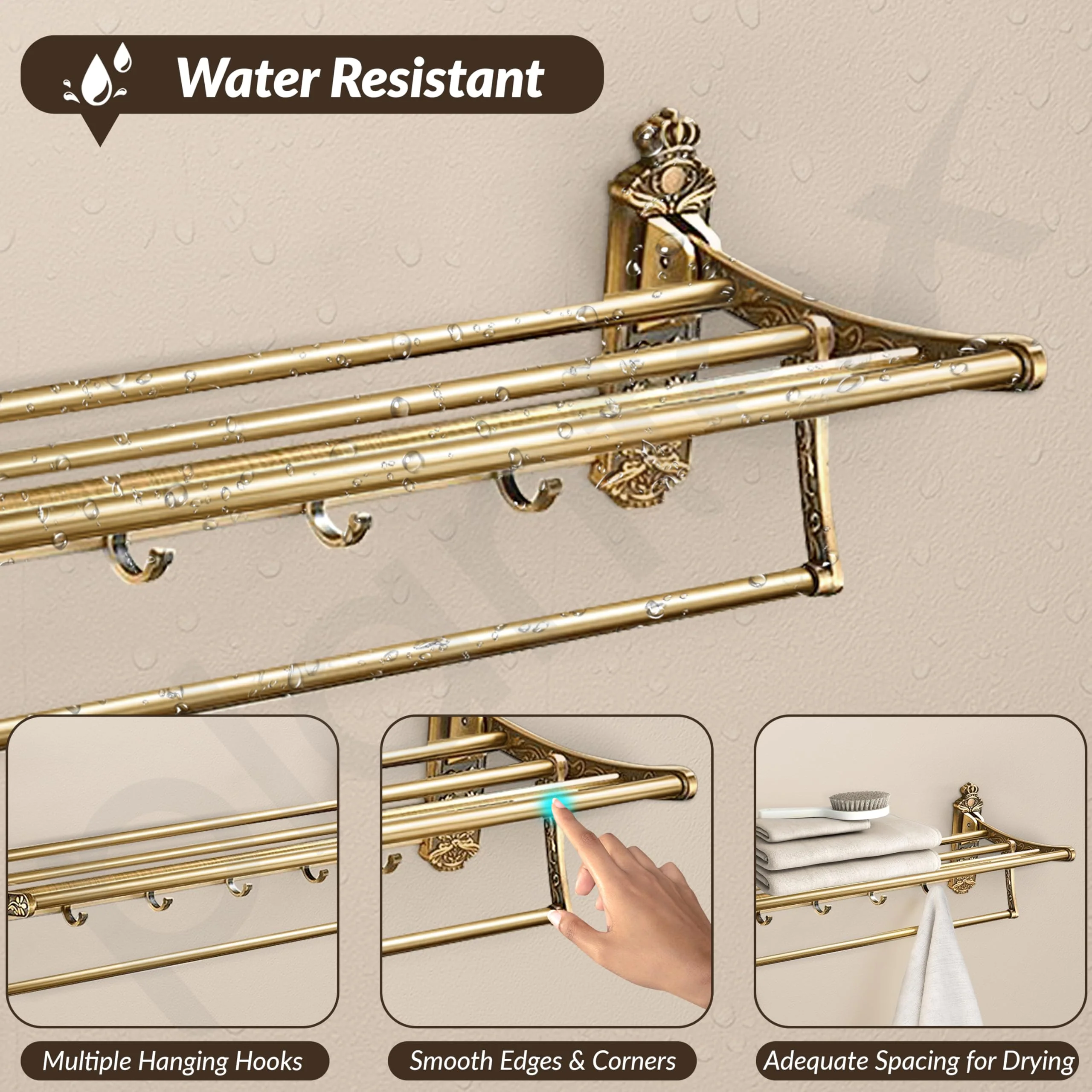 Plantex Antique Aluminum Folding Towel Rack for Bathroom/Folding Towel Stand/Towel Hanger/Bathroom Accessories (24 Inch) - Image 4