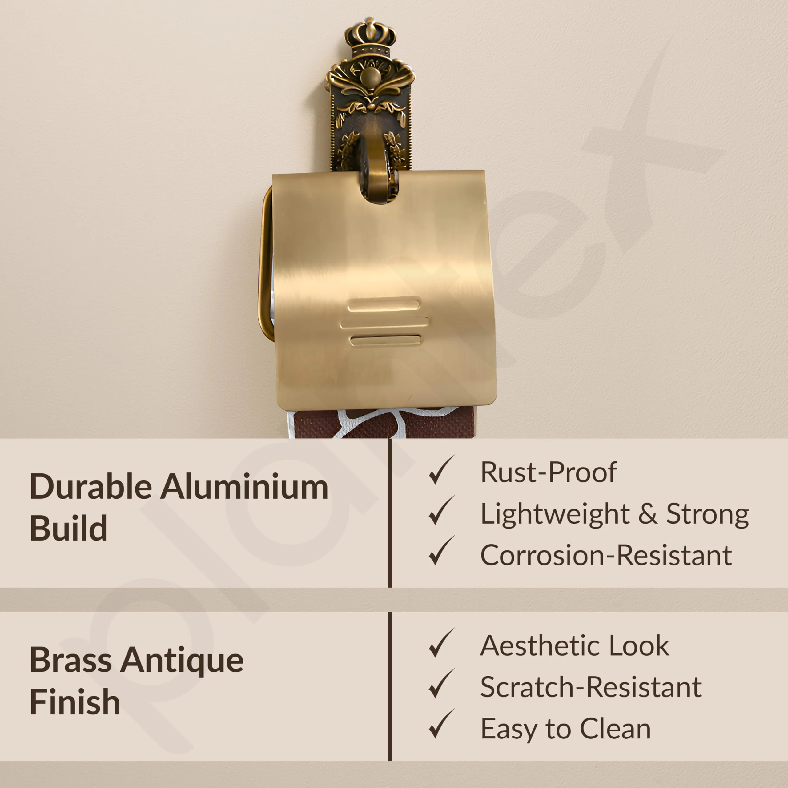 Plantex Antique Aluminum Toilet Paper Holder/Tissue Paper Roll Holder/Toilet Paper Holder Roll Holder for Bathroom Accessories (Brass-Antique) - Image 2