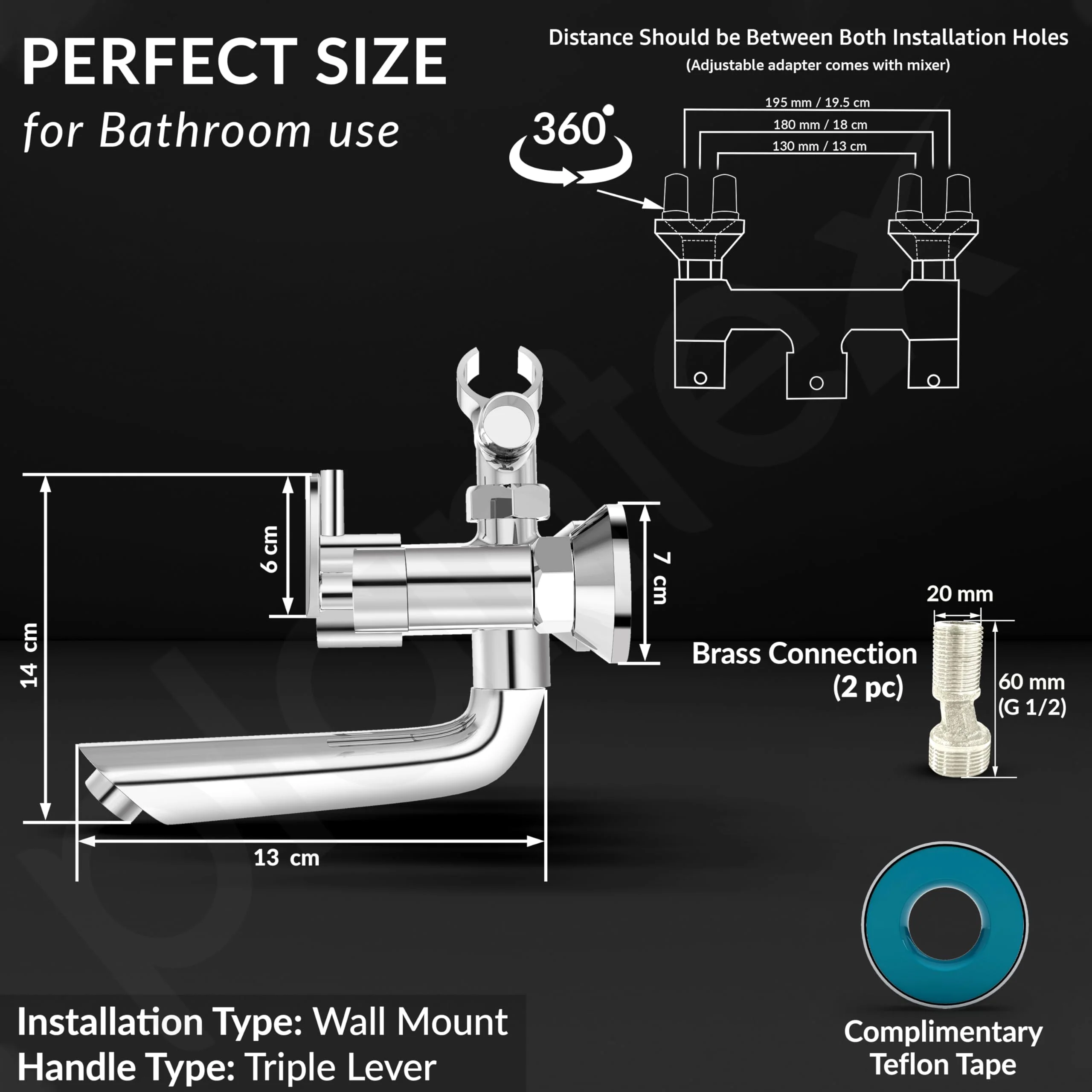 Plantex Bal-517 Pure Brass Telephonic Wall Mixer with Crutch Arranging of Hot & Cold Water with Water Saving Nozzle for Bathroom and Brass Wall Flange -7 Year Warranty -(Chrome) - Image 4