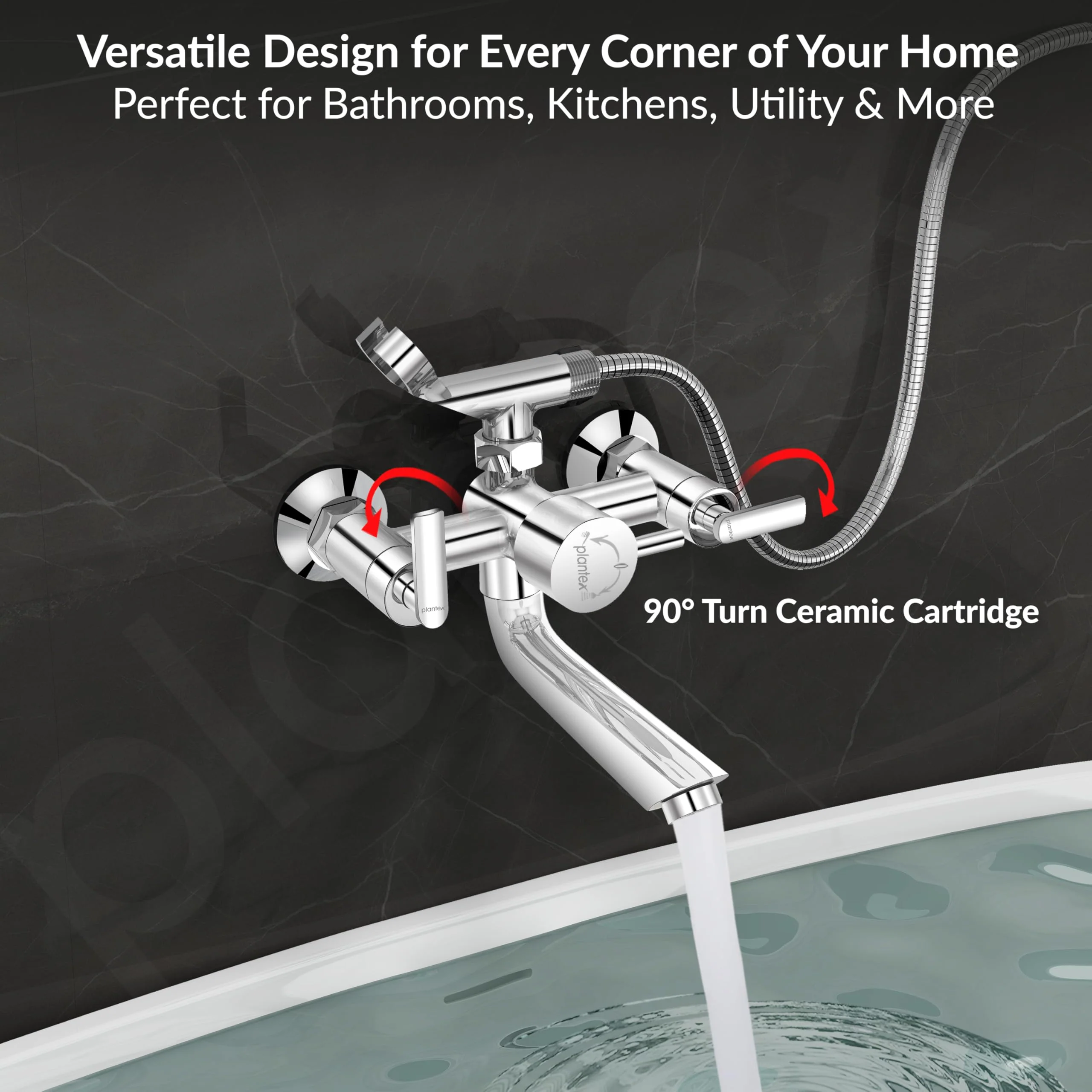 Plantex Bal-517 Pure Brass Telephonic Wall Mixer with Crutch Arranging of Hot & Cold Water with Water Saving Nozzle for Bathroom and Brass Wall Flange -7 Year Warranty -(Chrome) - Image 6