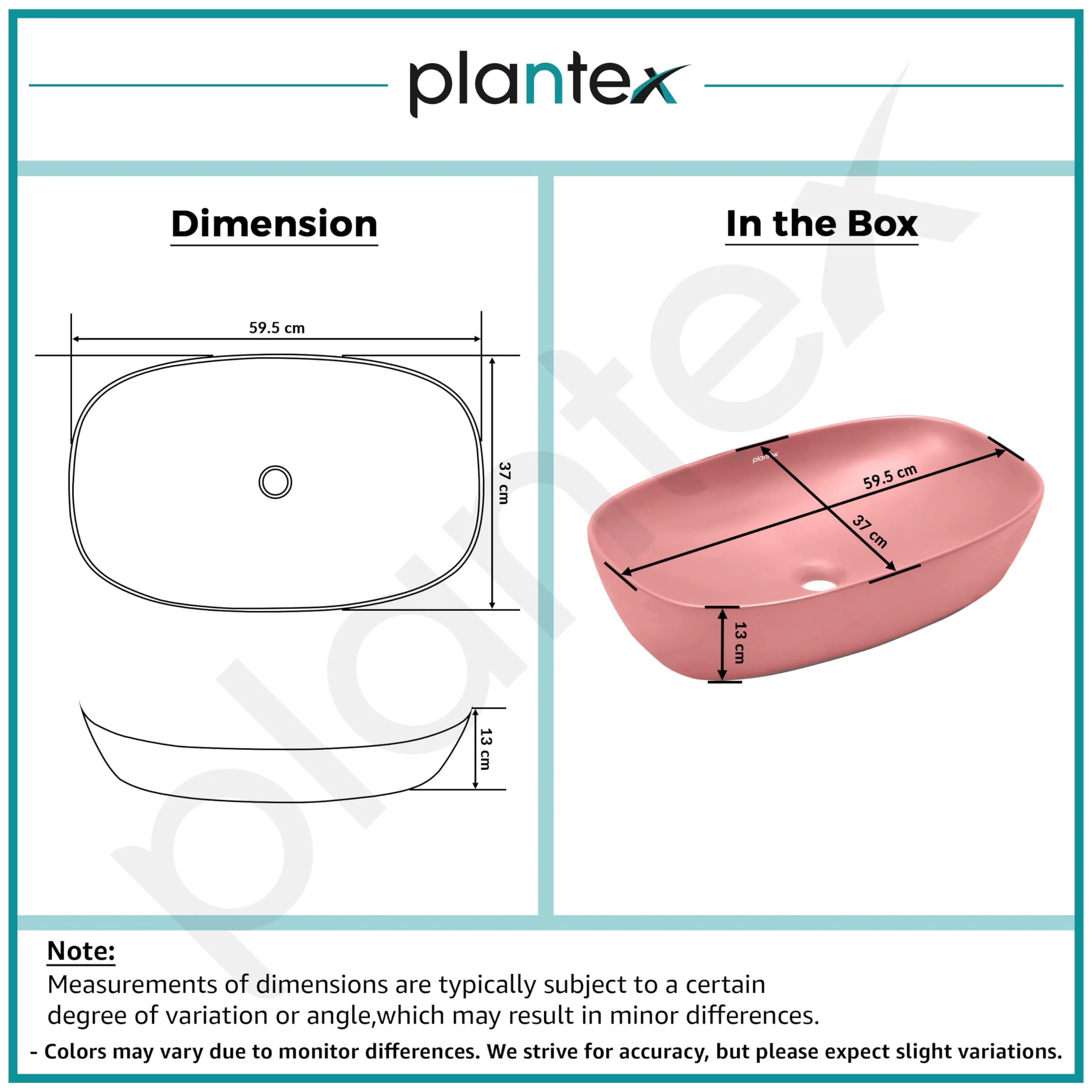 Plantex Basin for Bathroom/Ceramic Table Top Wash Basin/Over Counter Washbasin for Restaurant/Hotel (Matt Pink, 23 x 14.5 x 5 Inch) - Image 2