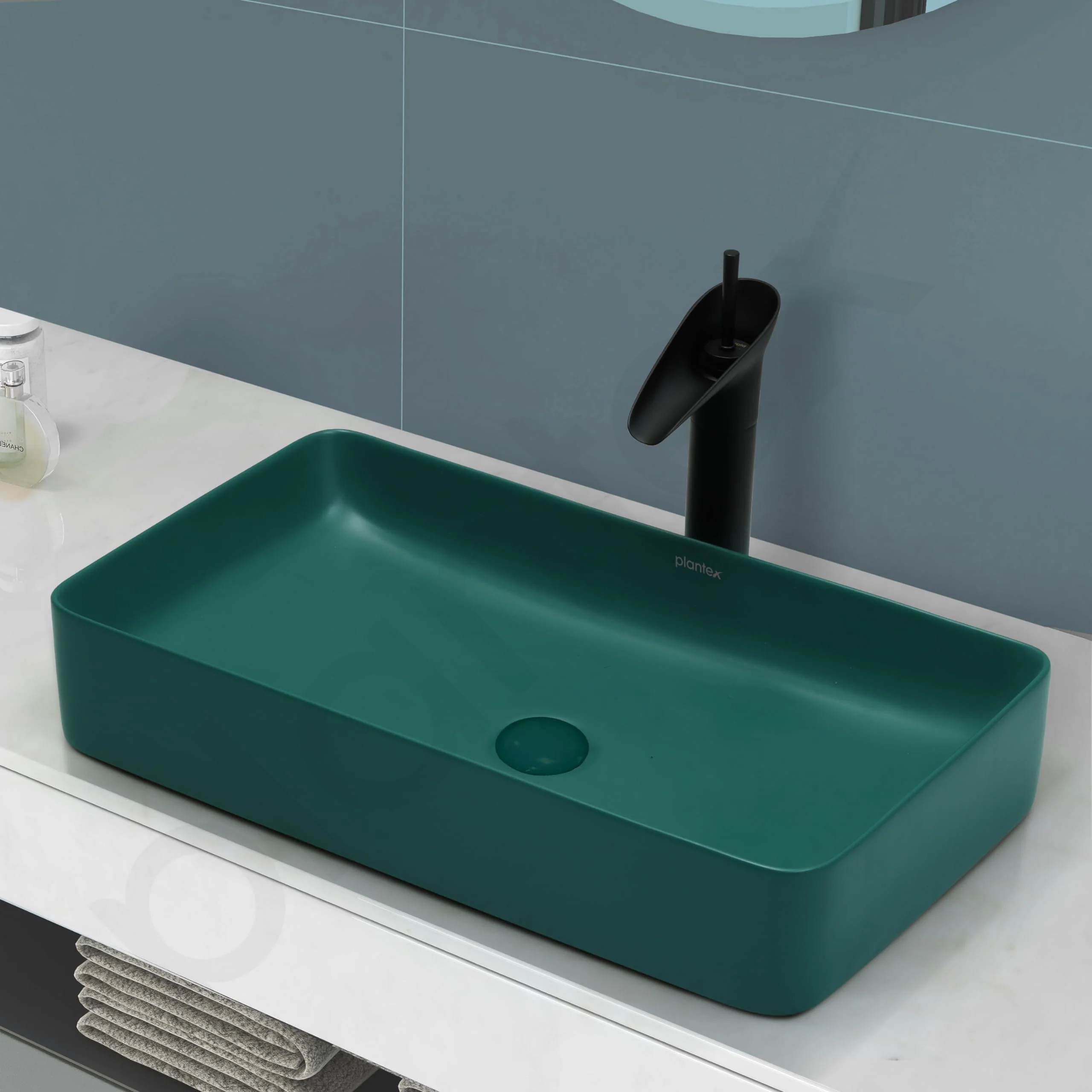Plantex Basin for Bathroom/Ceramic Table Top Wash Basin/Over Counter Washbasin for Restaurant/Hotel (Rectangle - Matt Green, 24 x 14 x 4.5 Inch) - Image 7