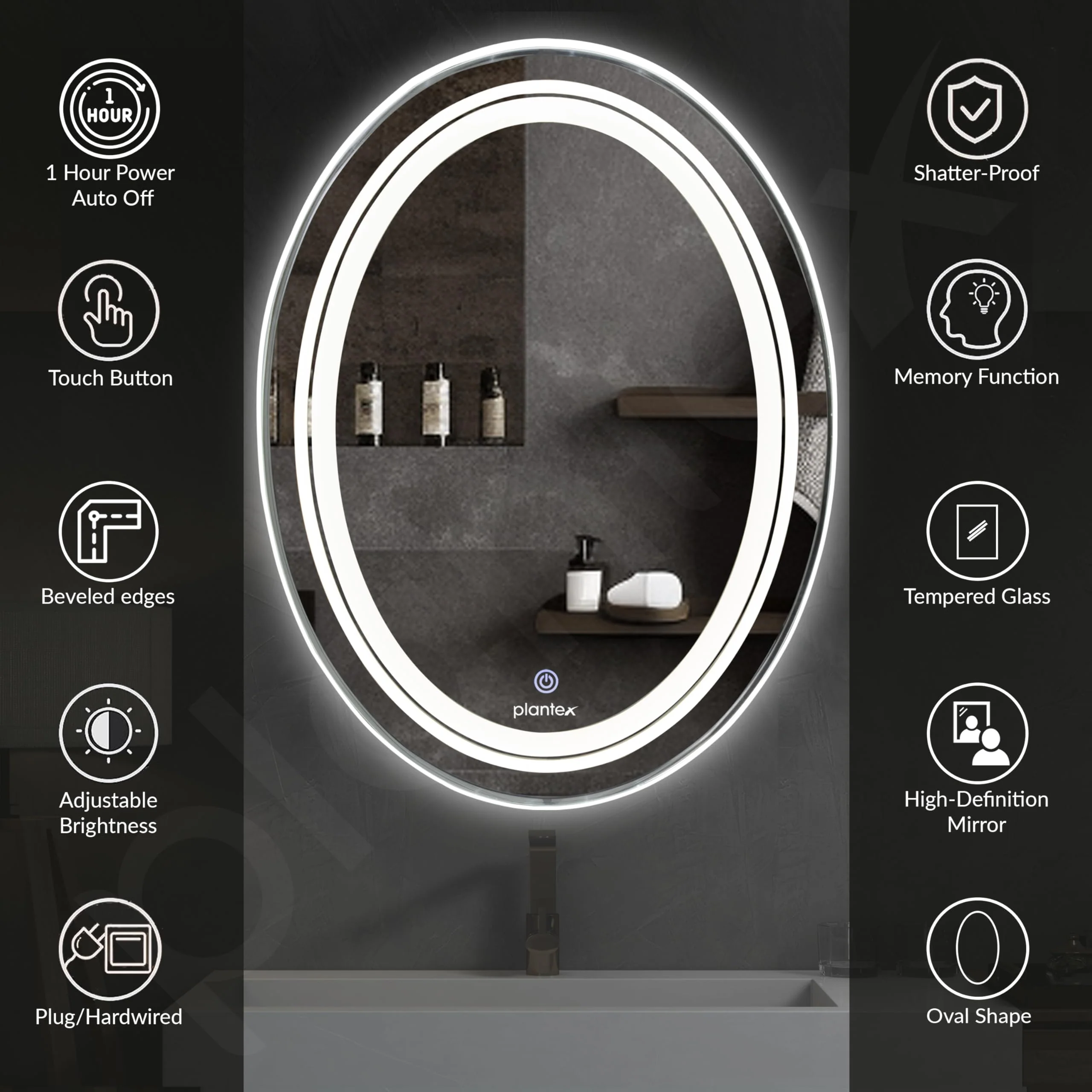 Plantex Bathroom Mirror with LED 3 Lights Tone/Designer Mirror for Living Room/Bedroom/Dressing Room - Oval Shape (18 X 24 Inch) - Image 3
