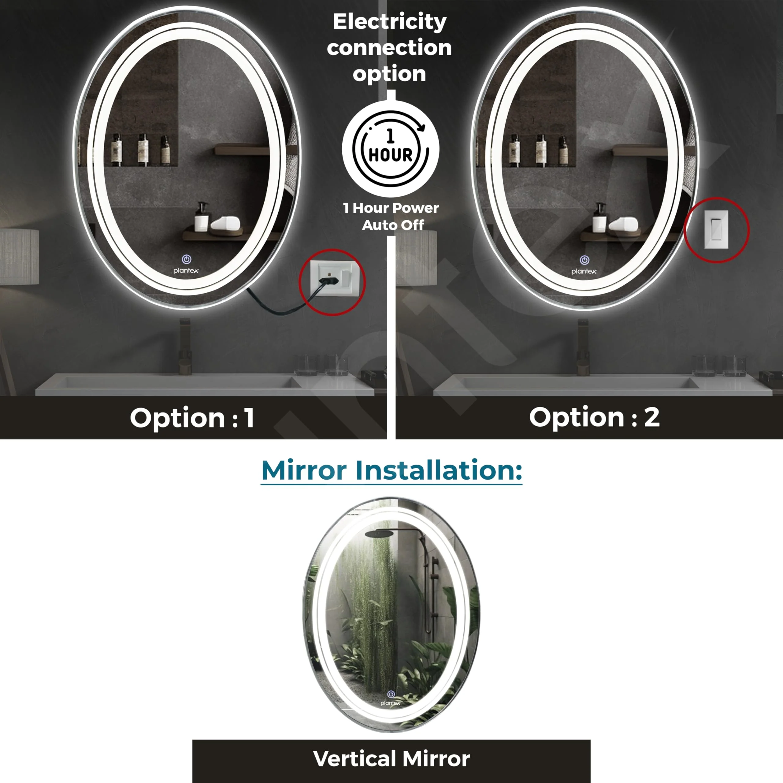 Plantex Bathroom Mirror with LED 3 Lights Tone/Designer Mirror for Living Room/Bedroom/Dressing Room - Oval Shape (18 X 24 Inch) - Image 5