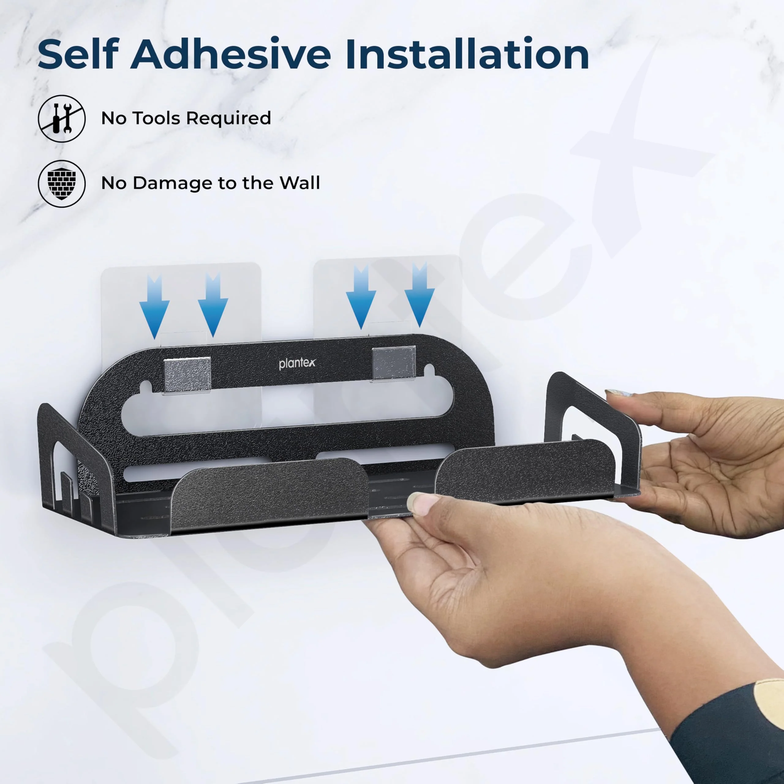 Plantex Bathroom Organiser Without Drill/Self Adhesive Bathroom Shelf/Stainless Steel Shelf for Bathroom- Pack of 2 (10x4 Inch,Black) - Image 4