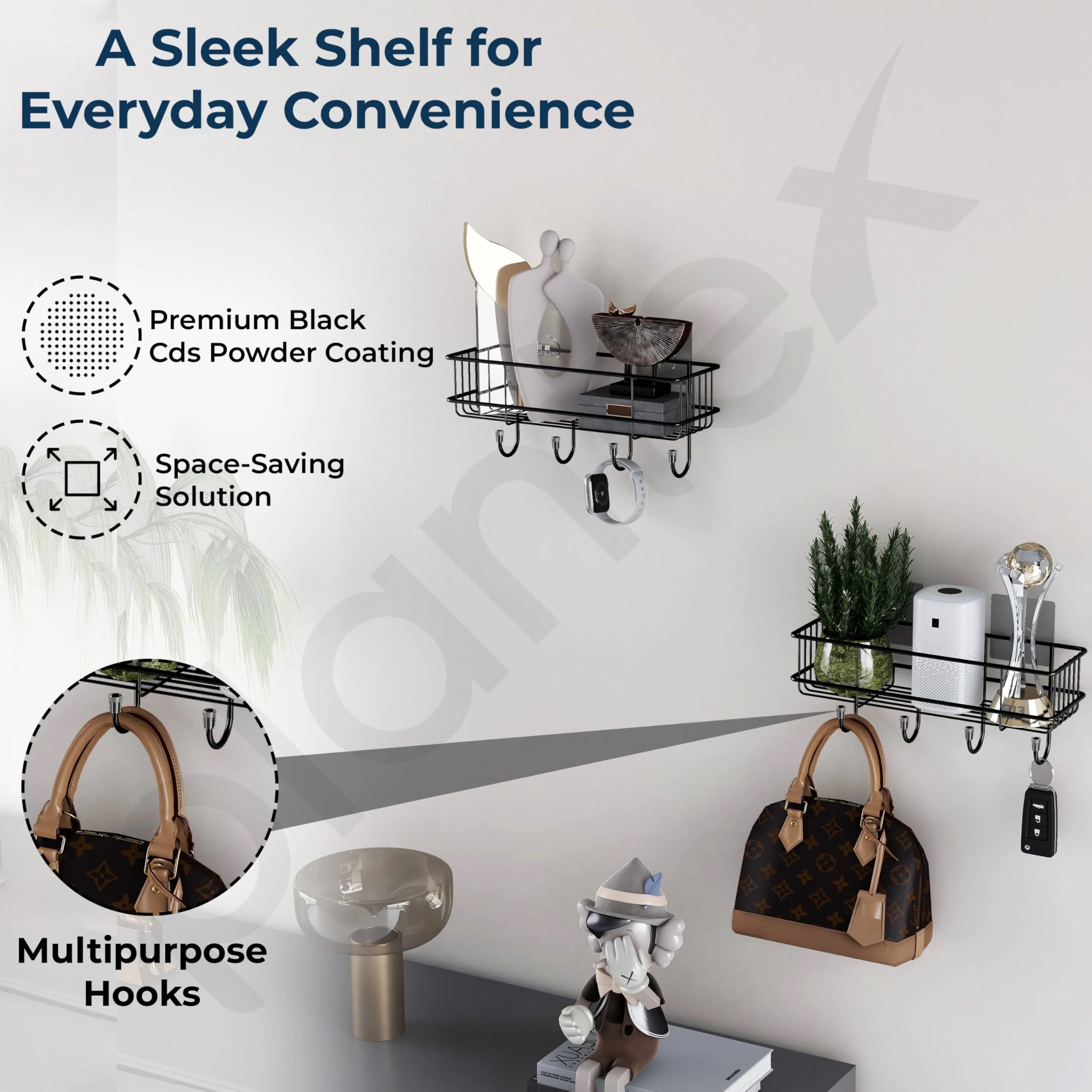 Plantex Bathroom Organizer Without Drill/GI Steel Self Adhesive Bathroom Shelf for Wall with Magic Stickers - Pack of 1 (Black, CED Powder Coated) - Image 3