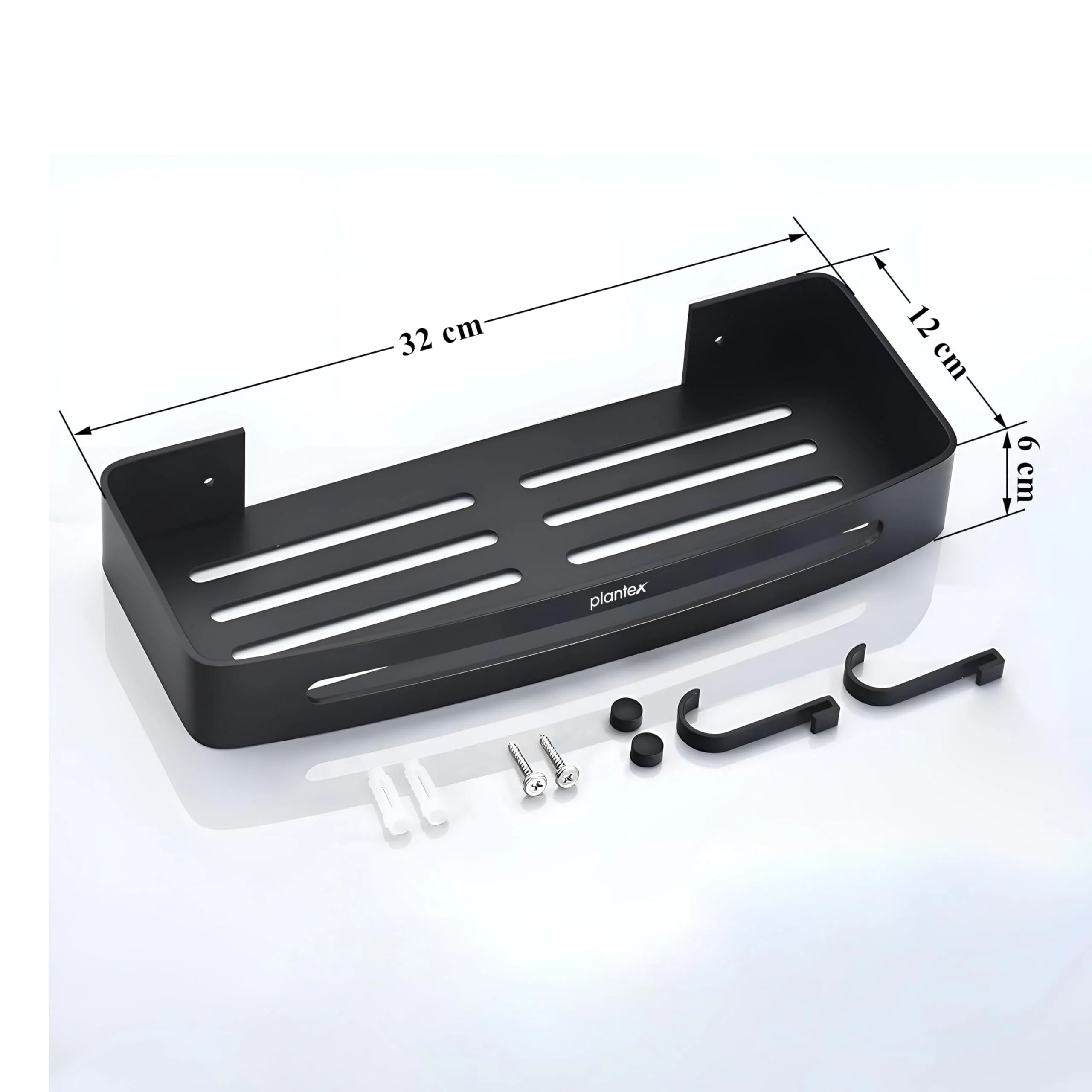 Plantex Bathroom Shelf for Wall/Space Aluminium Wall Mounted Shelf for Bathroom with Removable Hooks/Floating Shelf/Bathroom Organiser - 12x5 inches, Black (Pack of 1) - Image 2