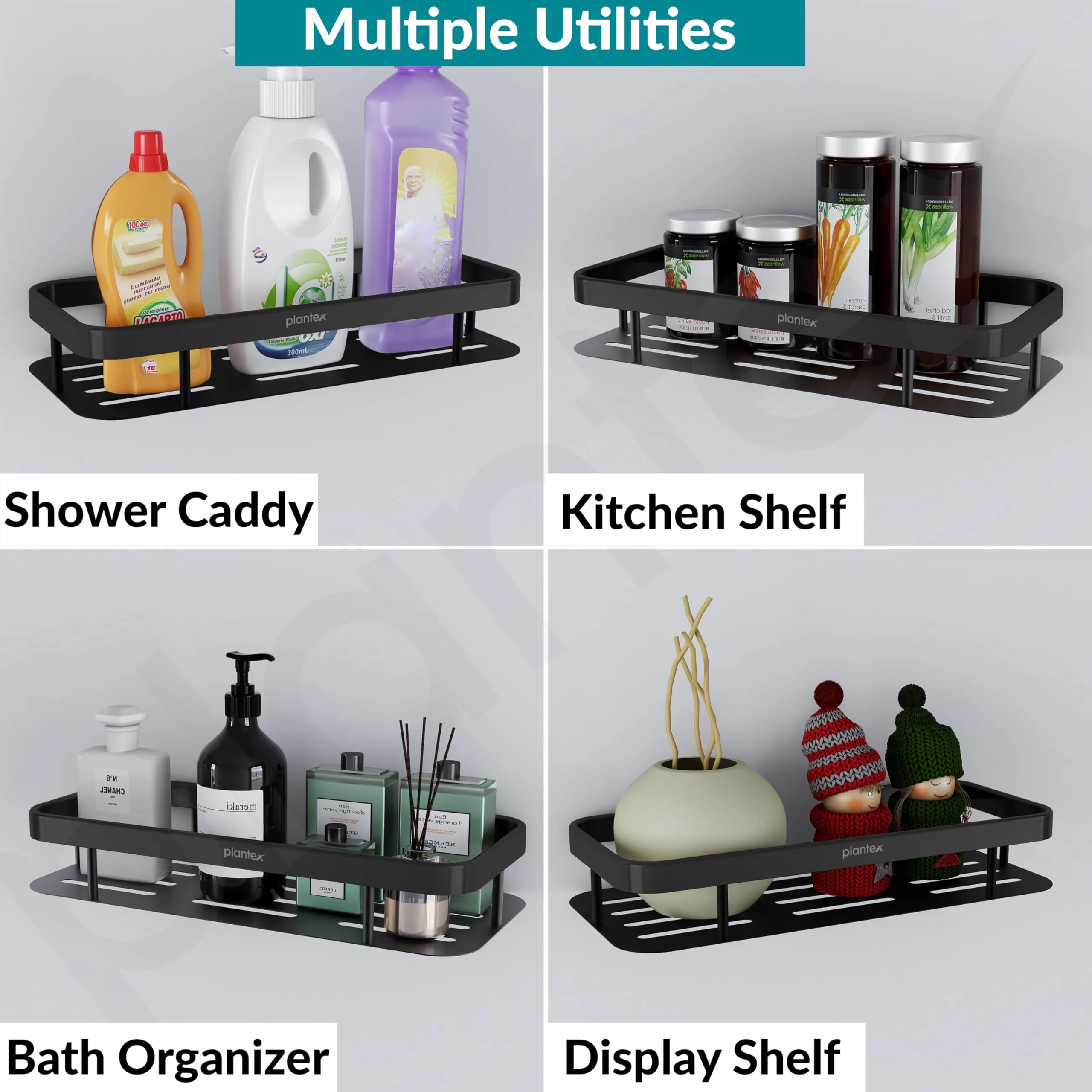 Plantex Bathroom Shelf for Wall/Wall Mounted Shelves Without Drill/Self Adhesive Bathroom Shelf/Rack/Kitchen Organizer with Magic Sticker(12x5 inches, Matt Black) - Image 7
