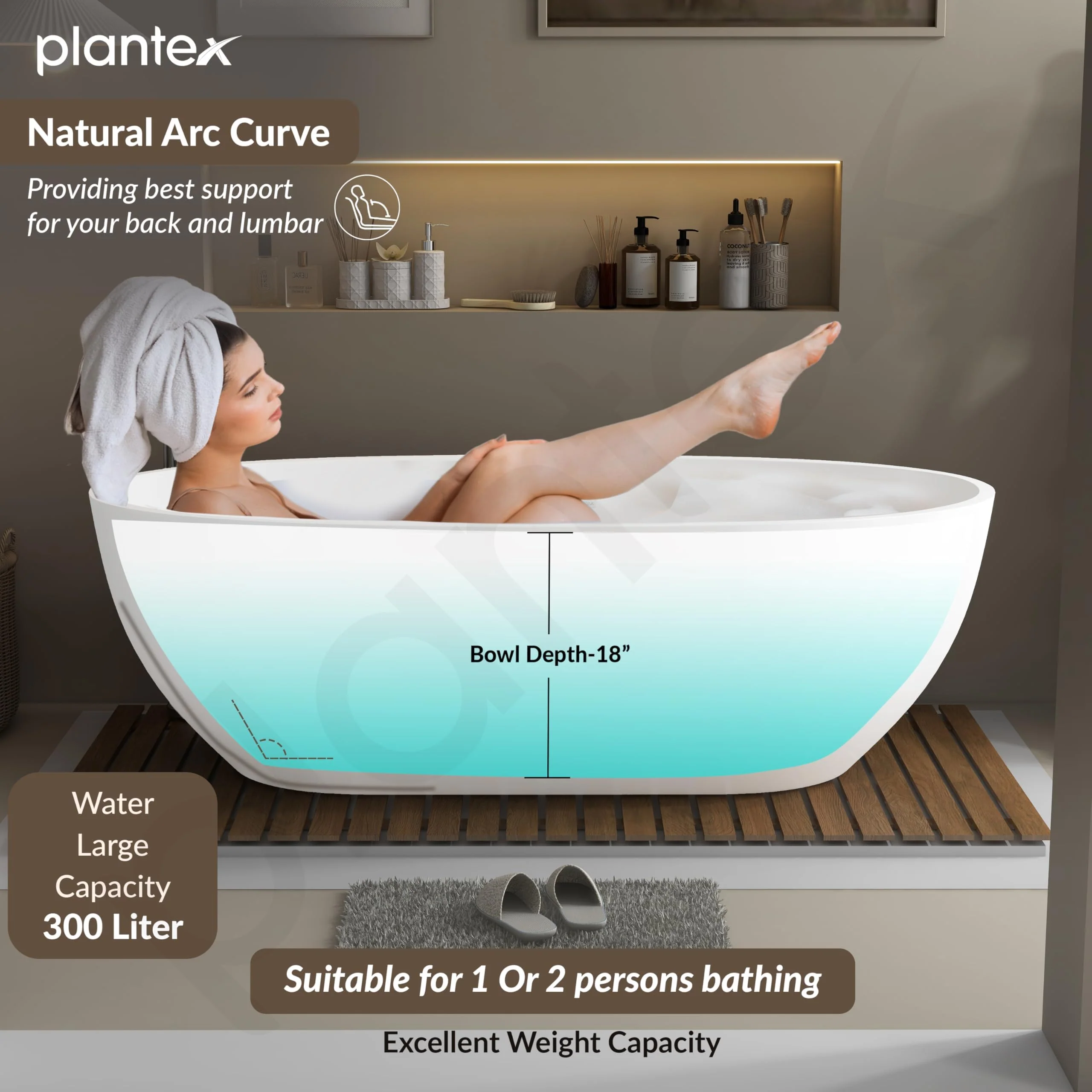 Plantex Bathtub For Bathroom/Bath tub for Adults/Deep Soaker Freestanding Bathtub with Overflow, Popup and Drain Pipe (BSM-211-White-1700mm) - Image 5