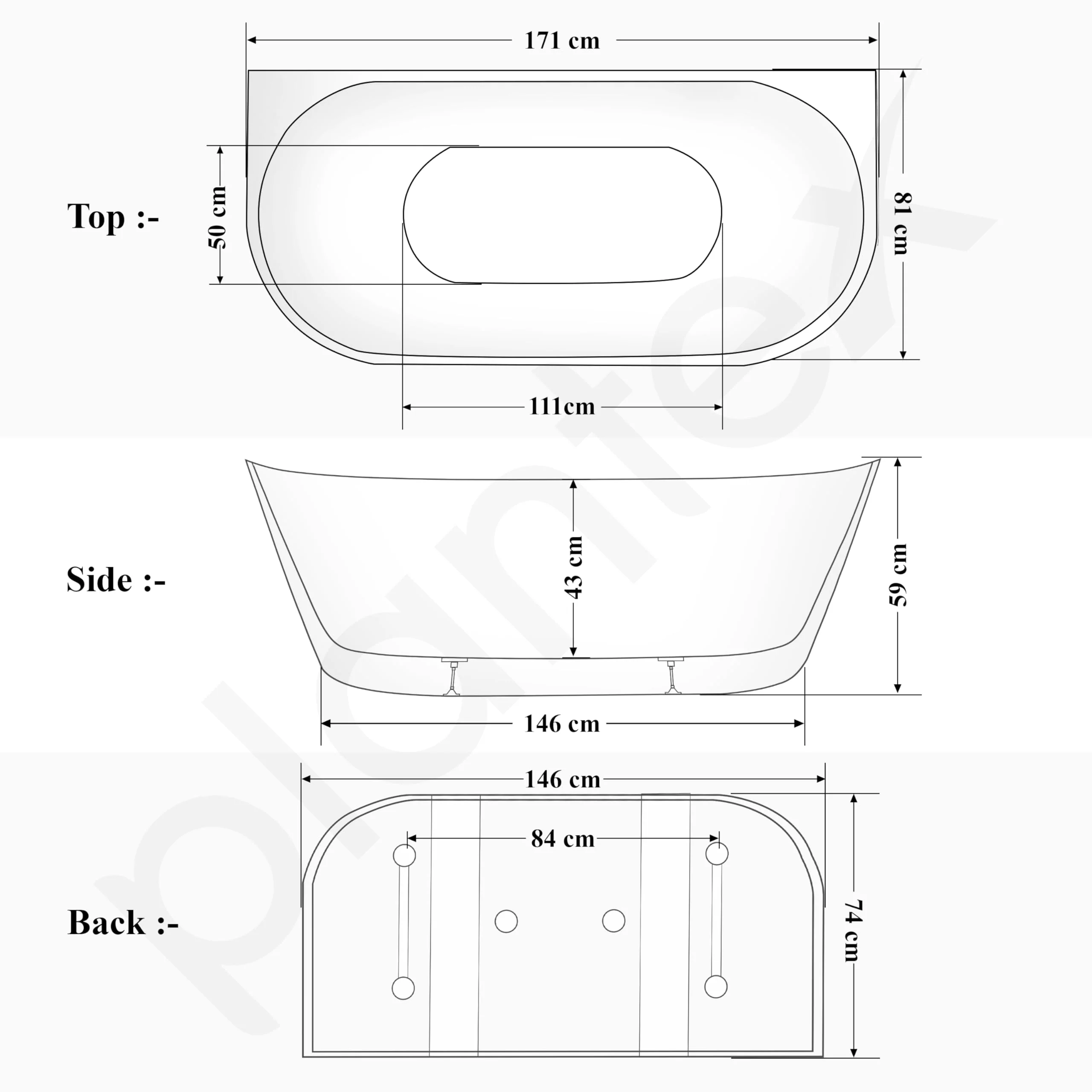 Plantex Bathtub For Bathroom/Freestanding Bath tub for Adults/Deep Soaker Bathtub with Overflow, Popup and Drain Pipe (BSM-207A-White-1700mm) - Image 3