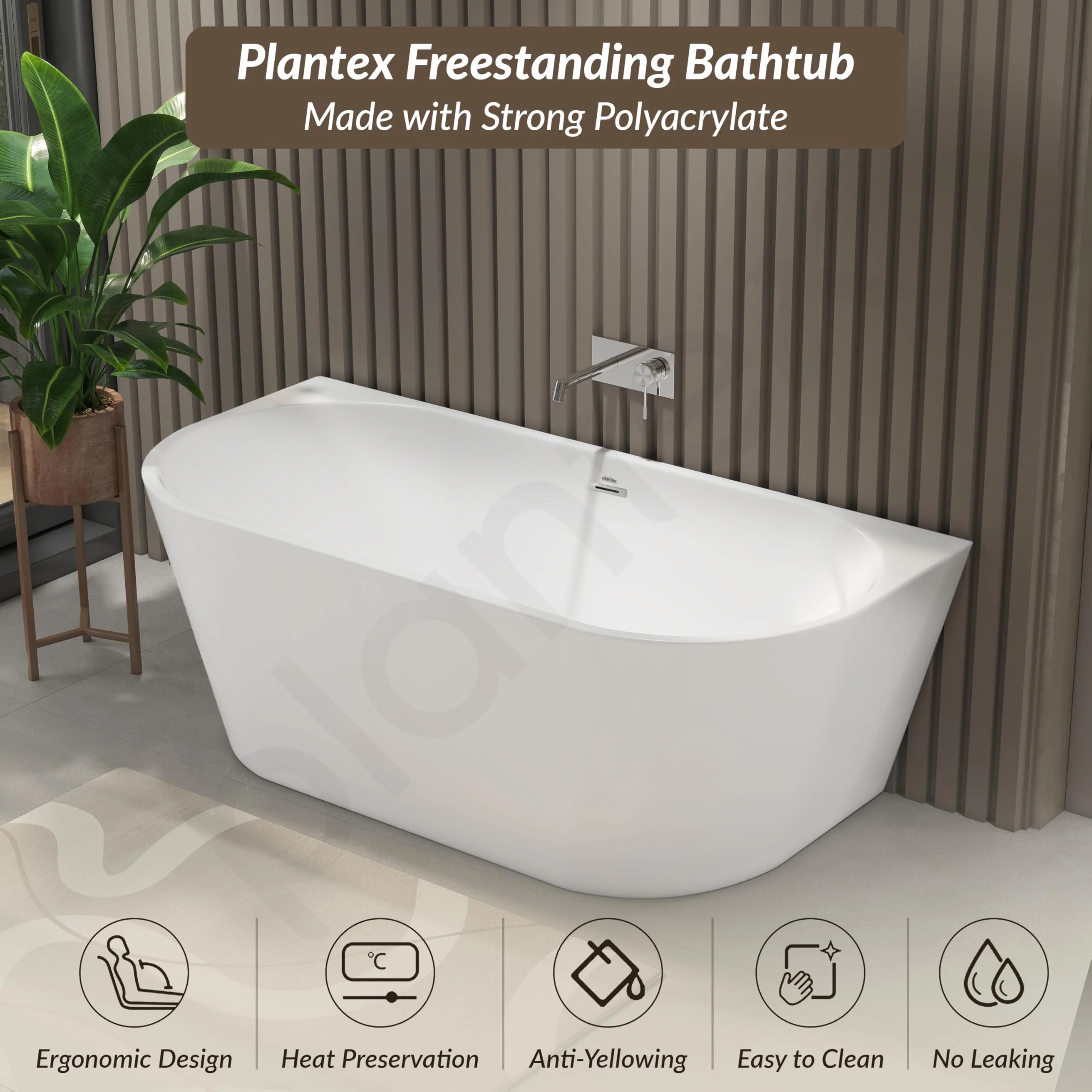 Plantex Bathtub For Bathroom/Freestanding Bath tub for Adults/Deep Soaker Bathtub with Overflow, Popup and Drain Pipe (BSM-207A-White-1700mm) - Image 4