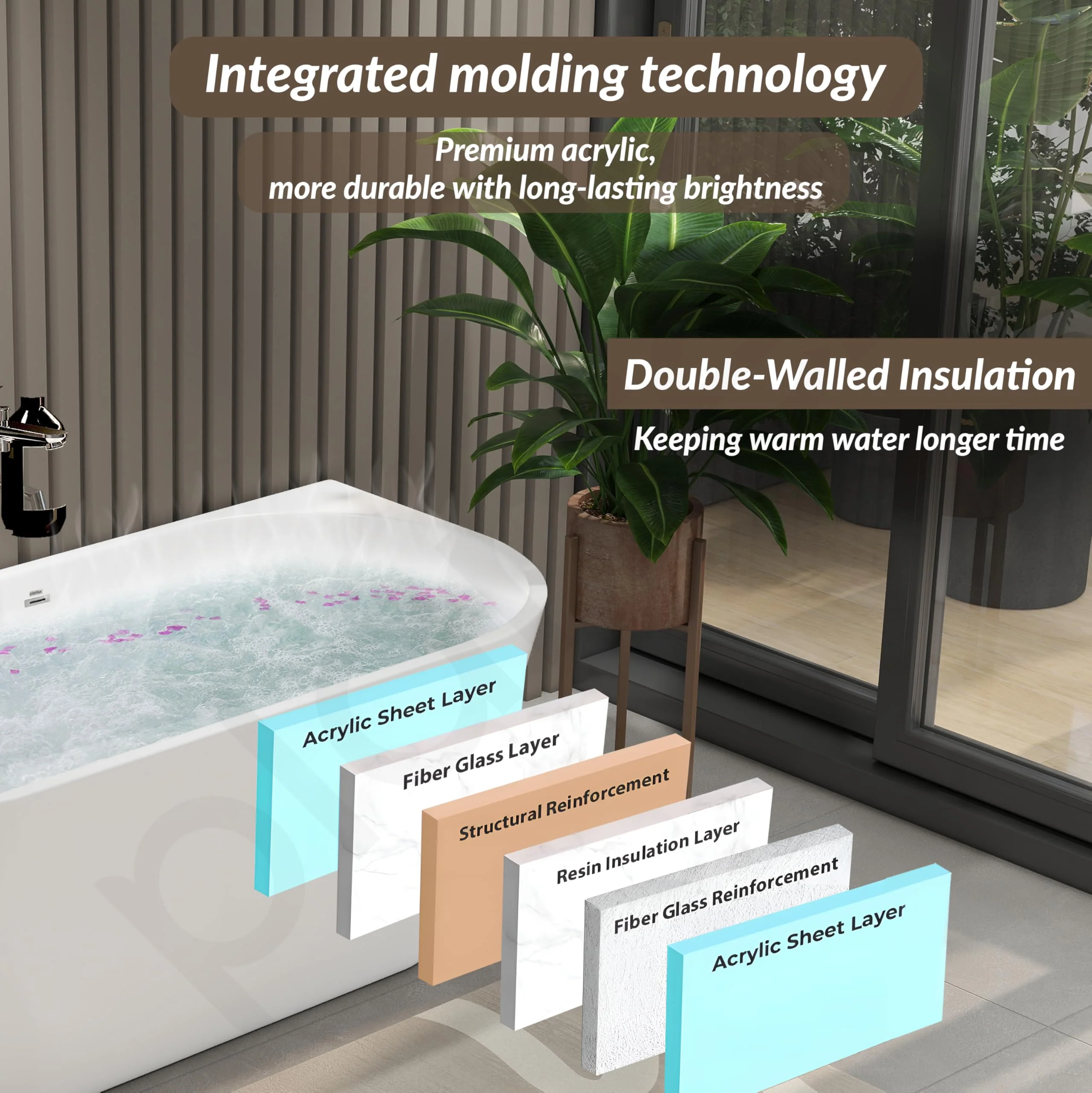 Plantex Bathtub For Bathroom/Freestanding Bath tub for Adults/Deep Soaker Bathtub with Overflow, Popup and Drain Pipe (BSM-207A-White-1700mm) - Image 7