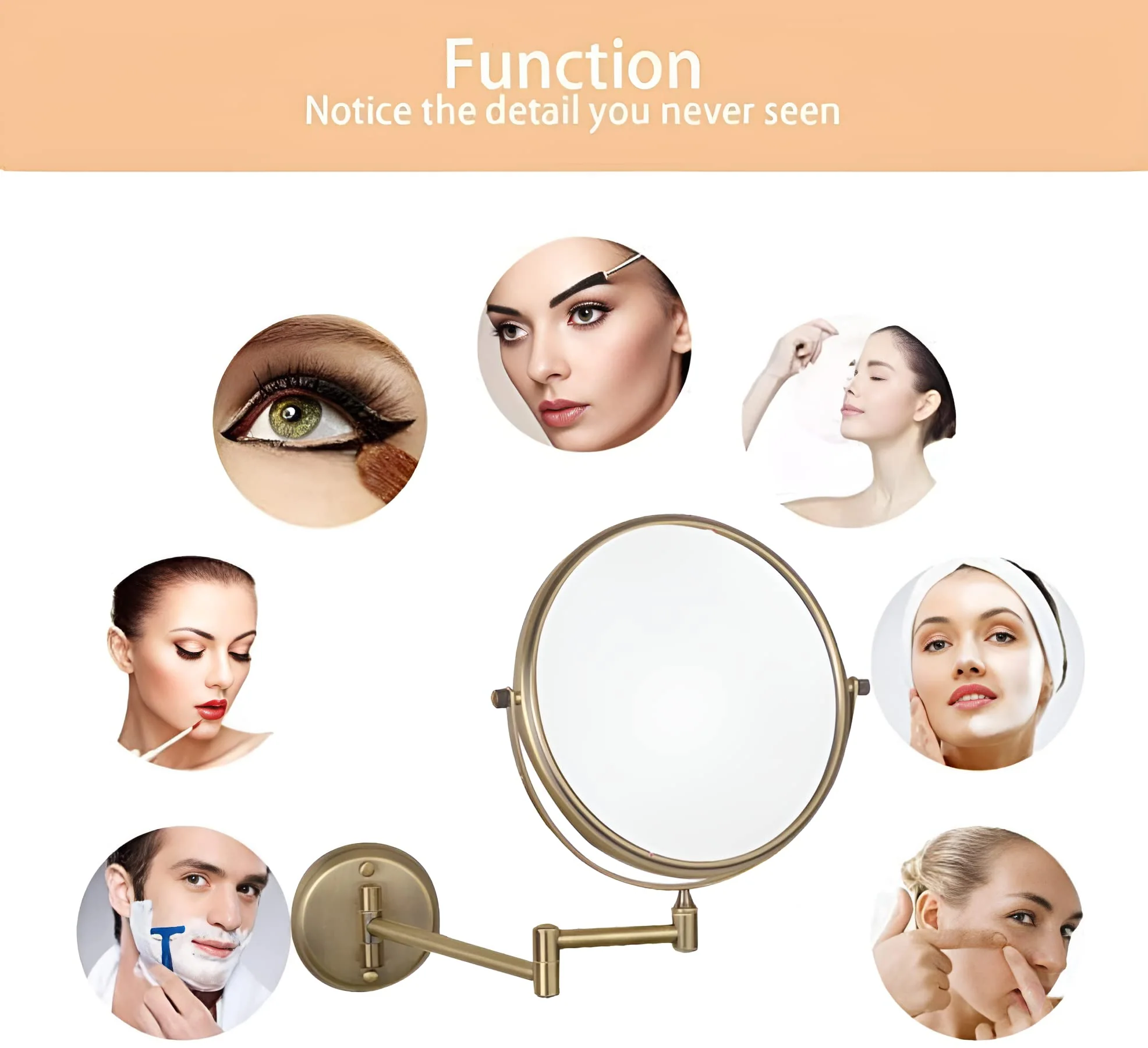 Plantex Brass And 304 Grade Stainless Steel Body Two-Sided 360° Swivel Mirror/Bathroom Mirror/Makeup Mirror/Vanity Mirror Wall Mounted (8 Inches/Brass Antique) - Round - Image 4