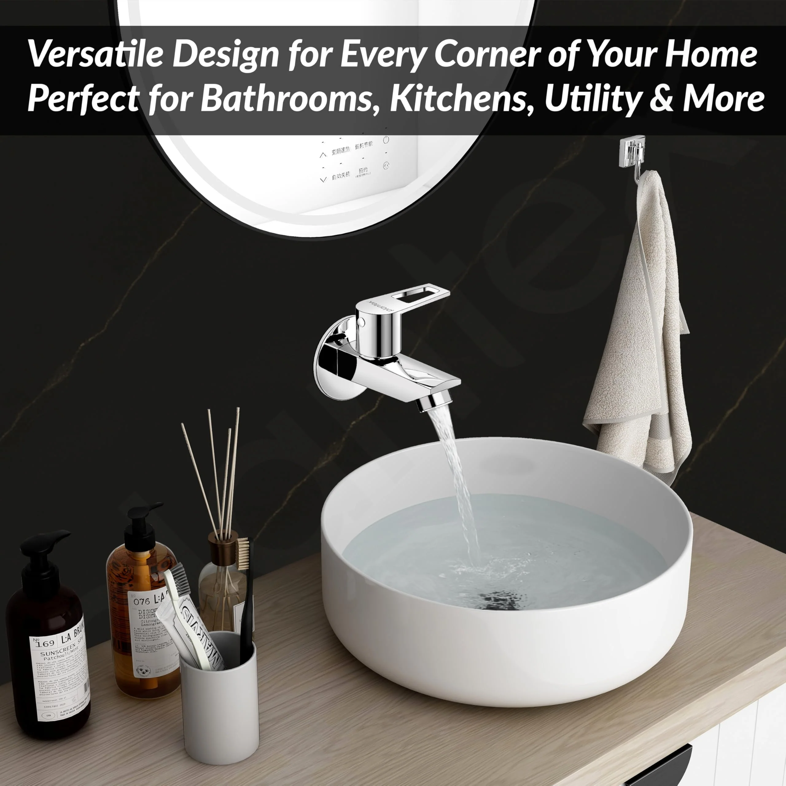 Plantex Brass Bib Cock Water Tap for Bathroom with Water Saving Aerator/Wall Mount Tap for Wash Basin with Teflon Tape & Wall Flange, Chrome (3202, Chrome) - Image 4