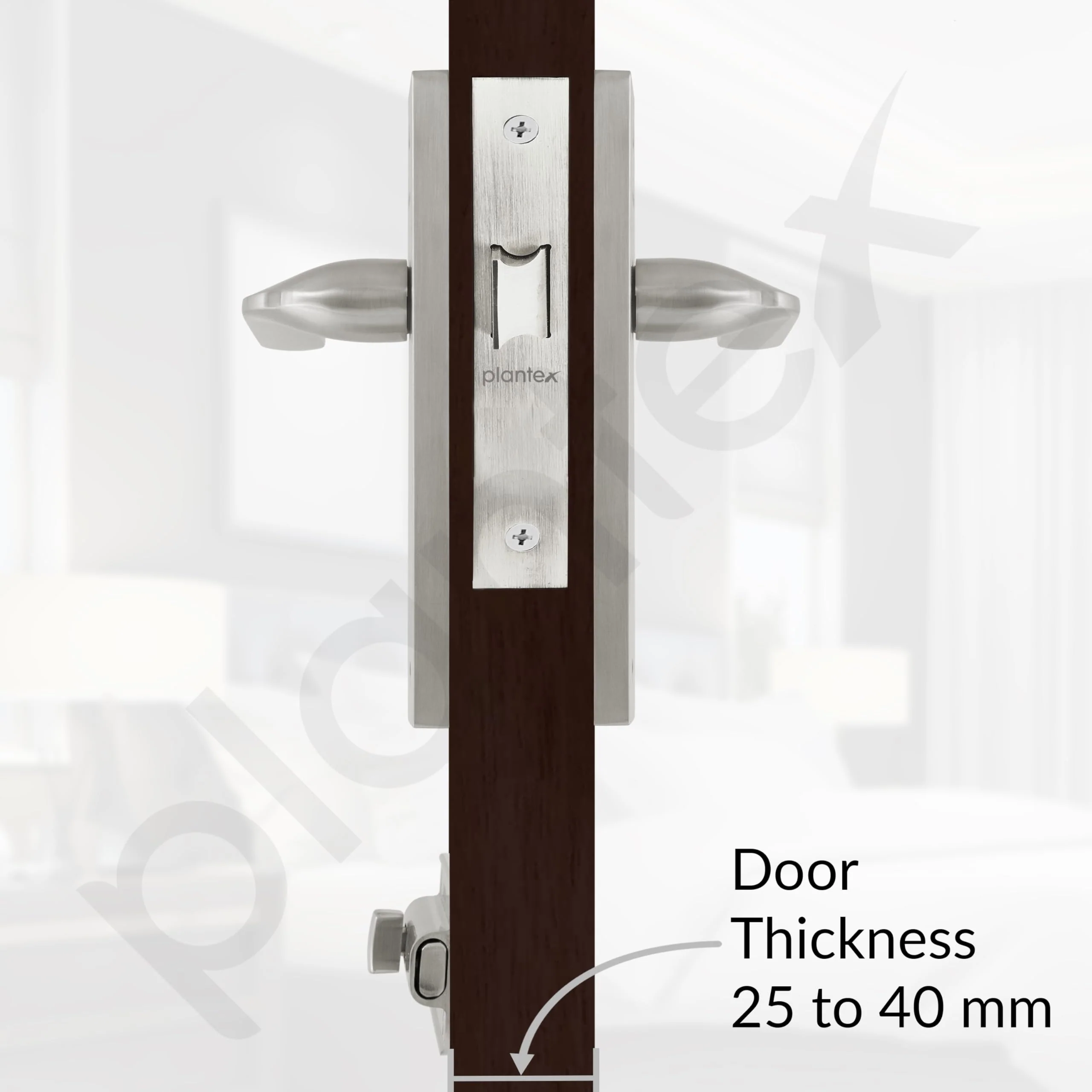 Plantex Brass Heavy Duty Door Lock Bathroom Door Lock/Mortise 8Inch Keyless Plate Handle Set For Home/Bathroom/Store Room/Balcony/Office With Baby Latch (8060, Matt), Silver - Image 3