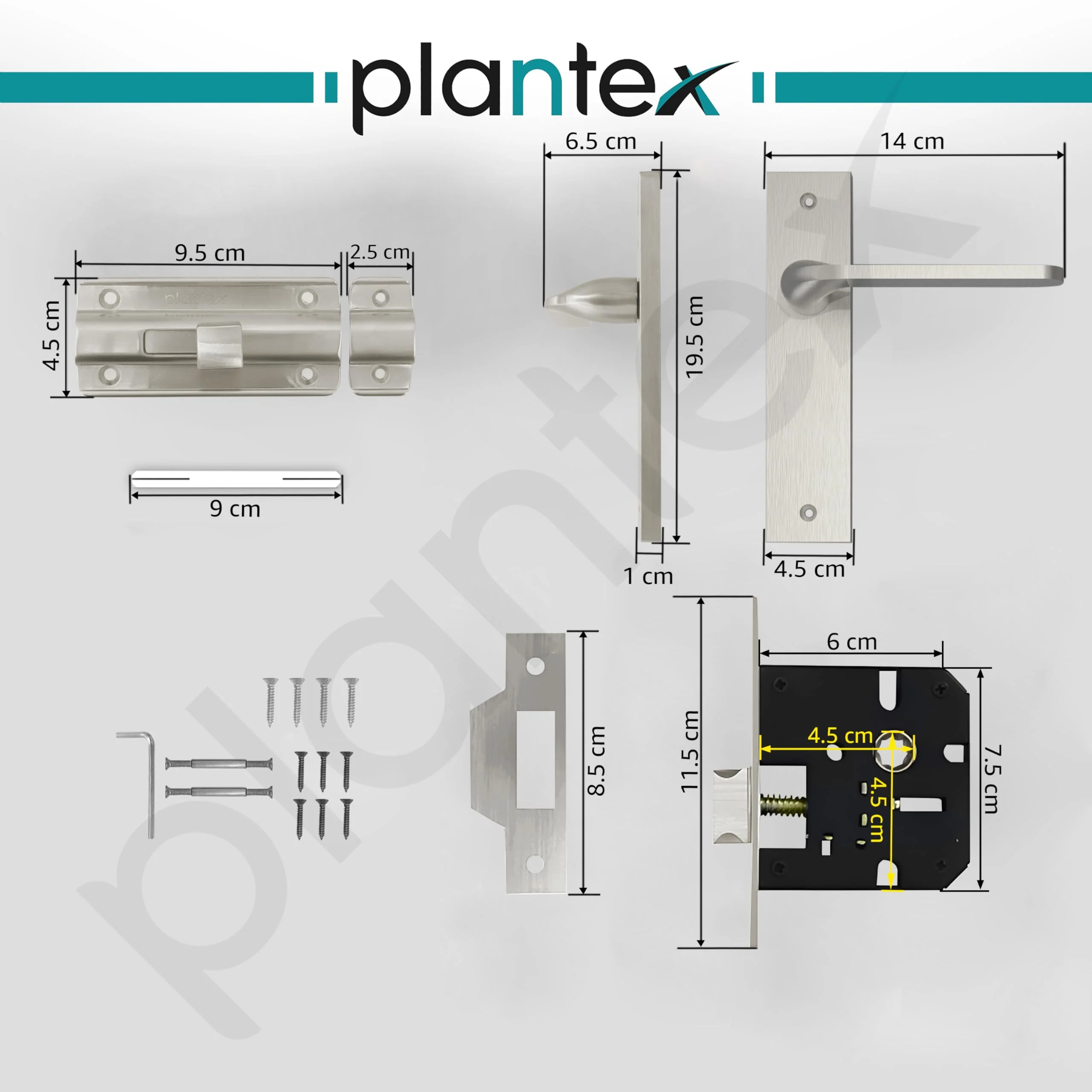 Plantex Brass Heavy Duty Door Lock Bathroom Door Lock/Mortise 8Inch Keyless Plate Handle Set For Home/Bathroom/Store Room/Balcony/Office With Baby Latch (8060, Matt), Silver - Image 5