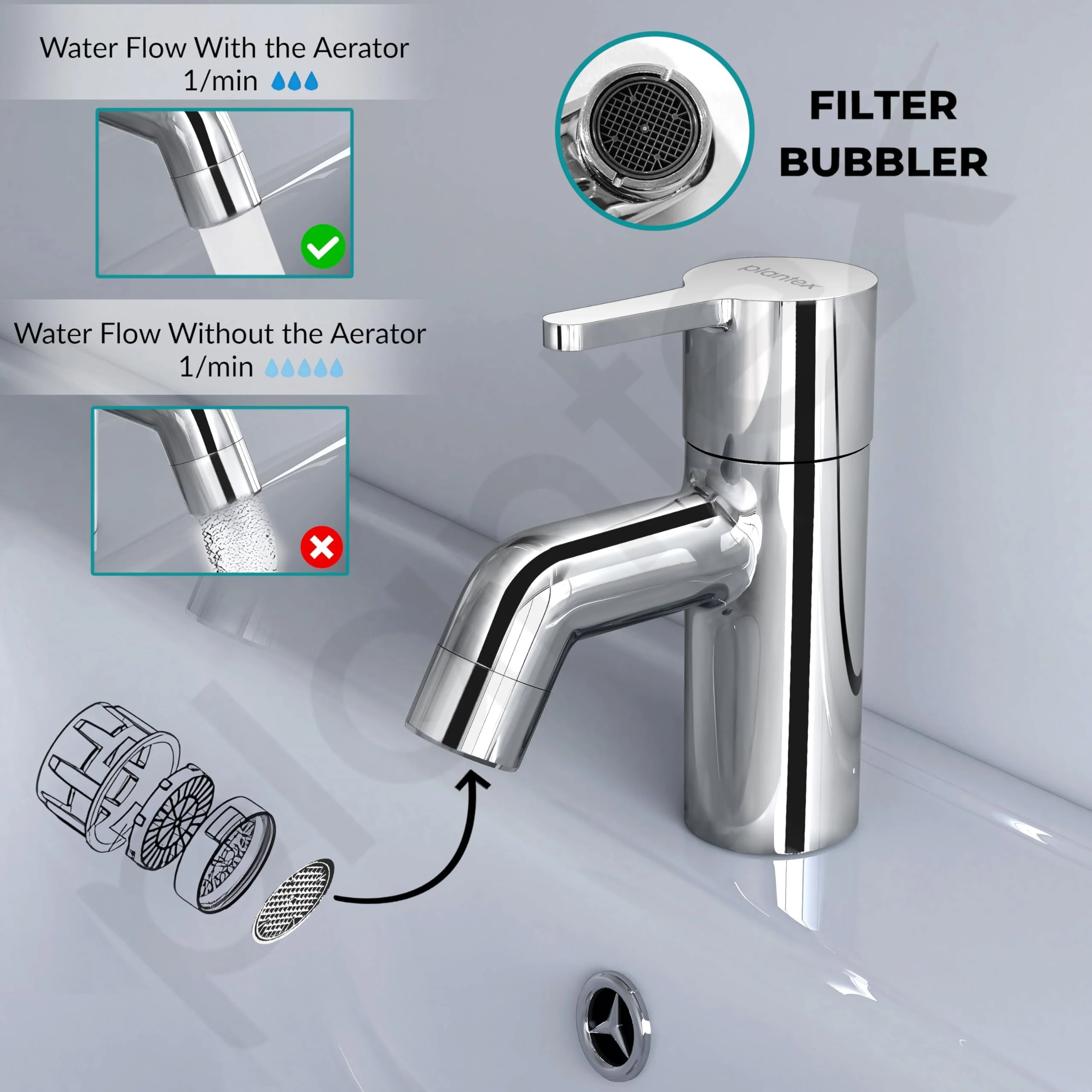 Plantex Brass Pillar Cock Water Tap/Pillar Cock for Wash Basin with Teflon Tape/Single Lever Tabletop Basin Tap - (ORE-1401, Chrome) - Image 5