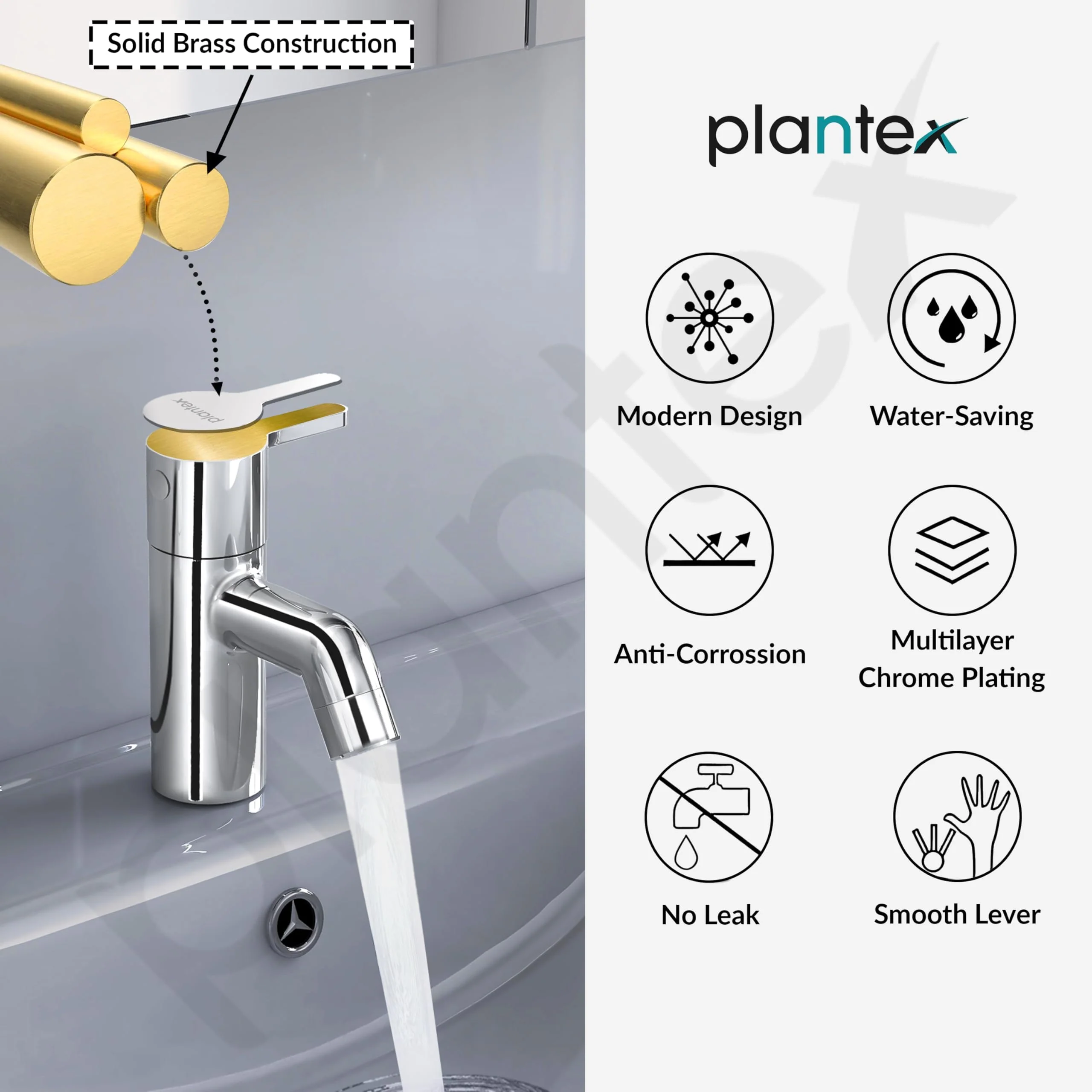Plantex Brass Pillar Cock Water Tap/Pillar Cock for Wash Basin with Teflon Tape/Single Lever Tabletop Basin Tap - (ORE-1401, Chrome) - Image 6