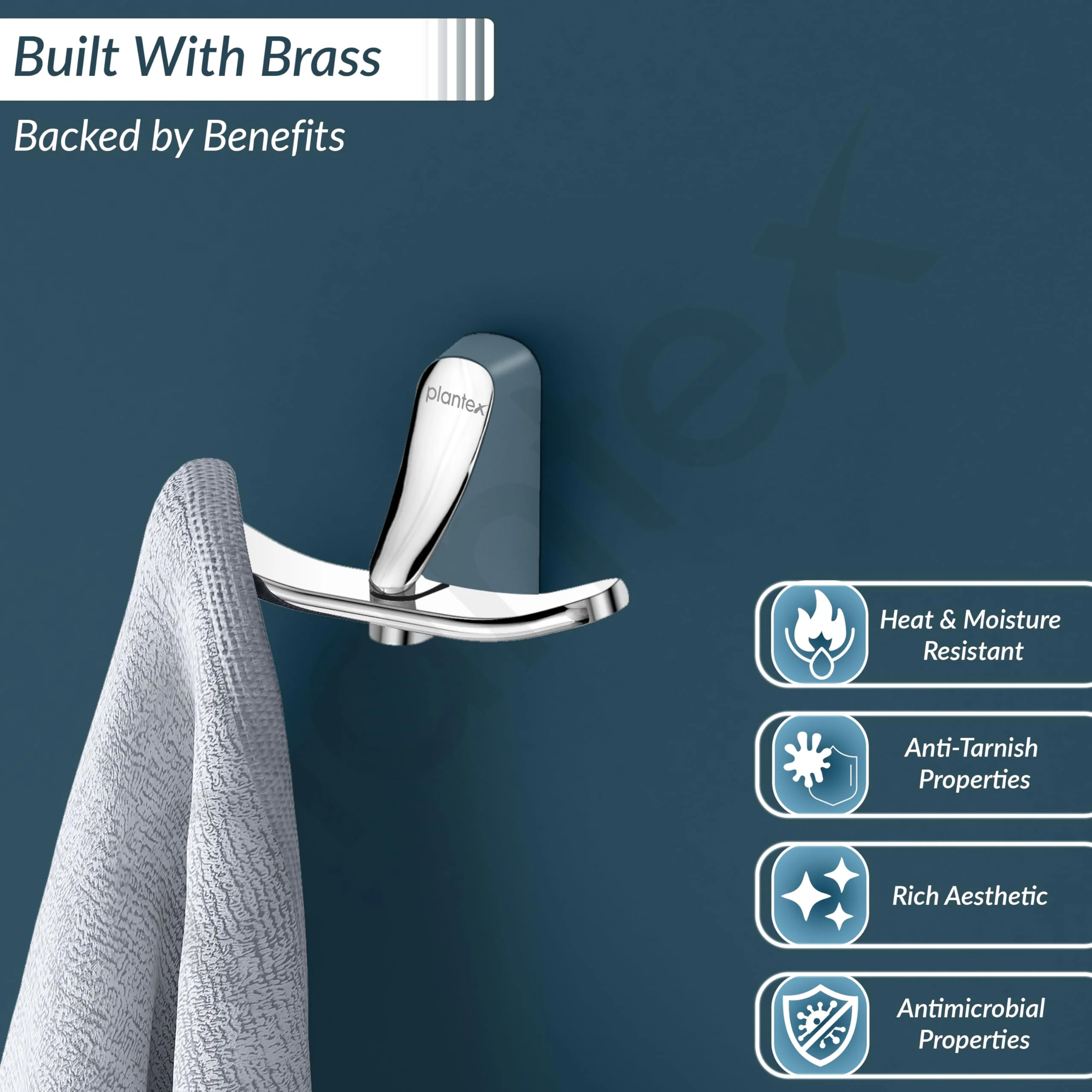 Plantex Brass Robe Hook for Bathroom/Hooks for Clothes Hanging/Wall Hanging Hook/Cloth Hanger for Wall/Bathroom Accessories (Chrome) - Image 3