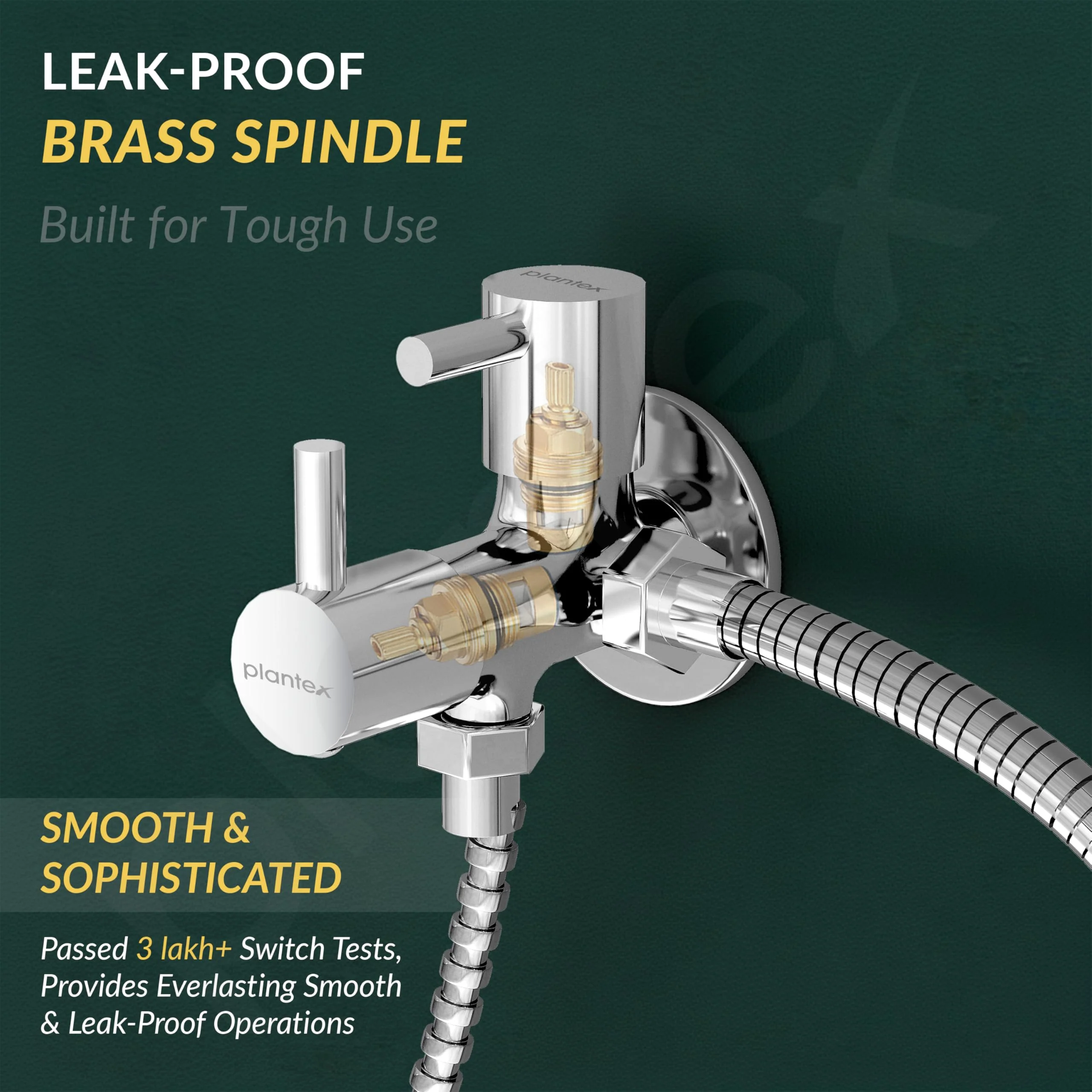 Plantex Brass Spindle 2 Way Angle Valve with Wall Flange and Teflon Tape/Angle Cocke for Bathroom/Water Tap-(Mks-1276-Chrome) - Image 3