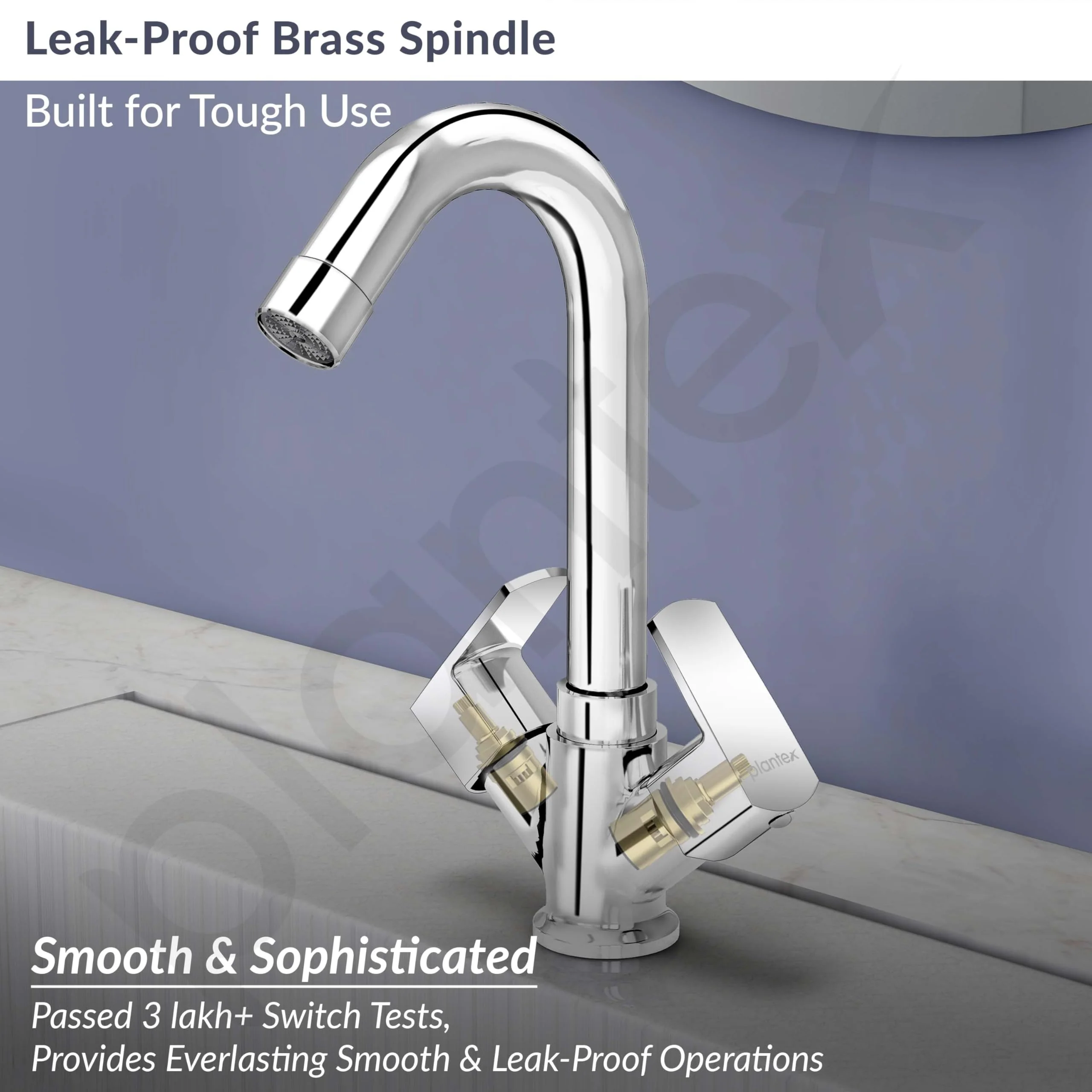 Plantex Brass Spindle Wash Basin Tap with Water Saving Aerator/Basin Mixer for Bathroom/Sink Tap for Kitchen Basin -(Saga-Chrome) - Image 3