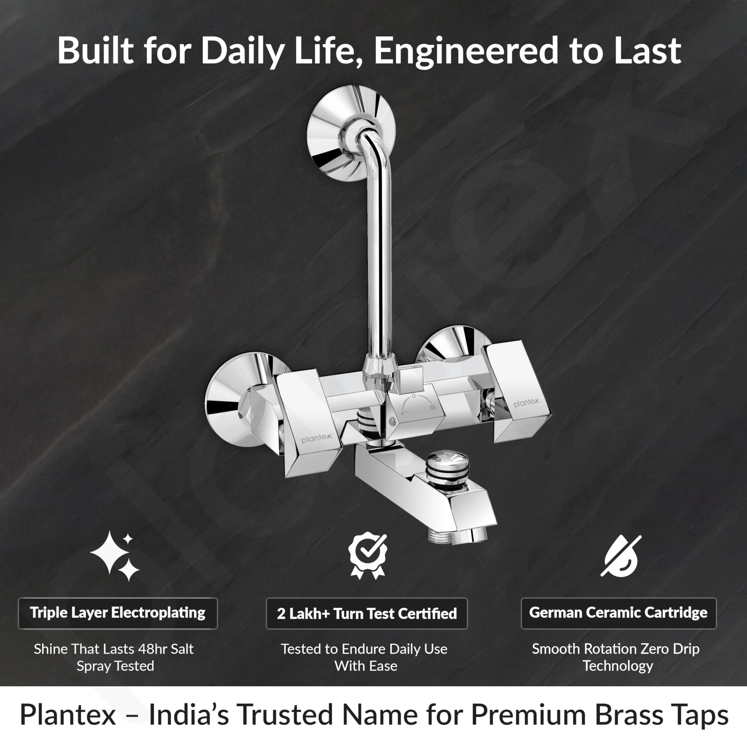 Plantex Brass Wall Mixer for Bathroom 3 in 1/L-Bend Connector for Overhead/Hand Shower/Spout Mixer Tap/Mixture Tap for Bathroom with 7-Year Manufacturer's Warranty-(Pri-319-Chrome) - Image 2