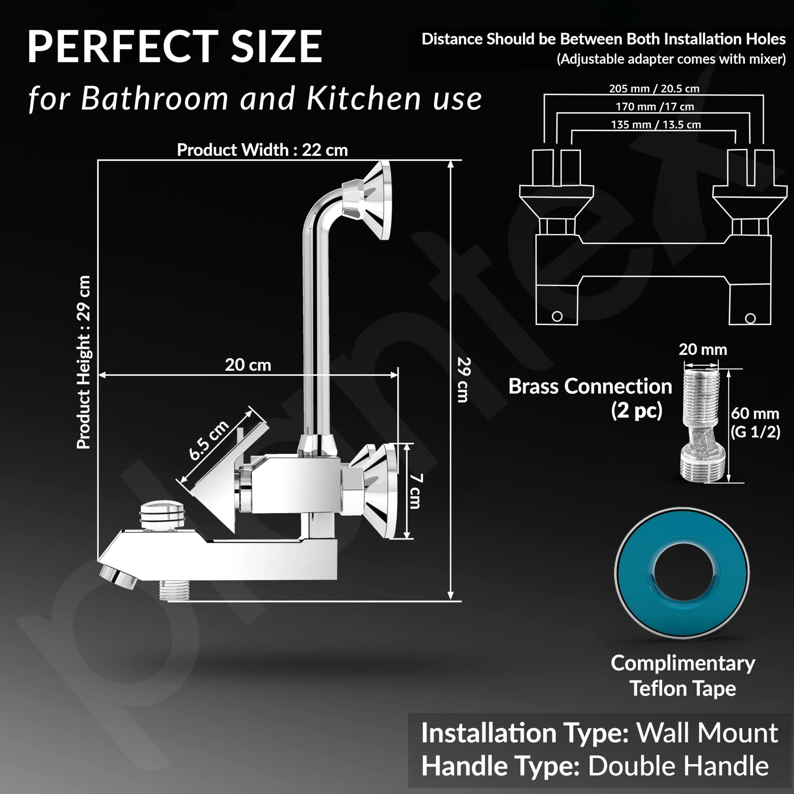 Plantex Brass Wall Mixer for Bathroom 3 in 1/L-Bend Connector for Overhead/Hand Shower/Spout Mixer Tap/Mixture Tap for Bathroom with 7-Year Manufacturer's Warranty-(Pri-319-Chrome) - Image 4