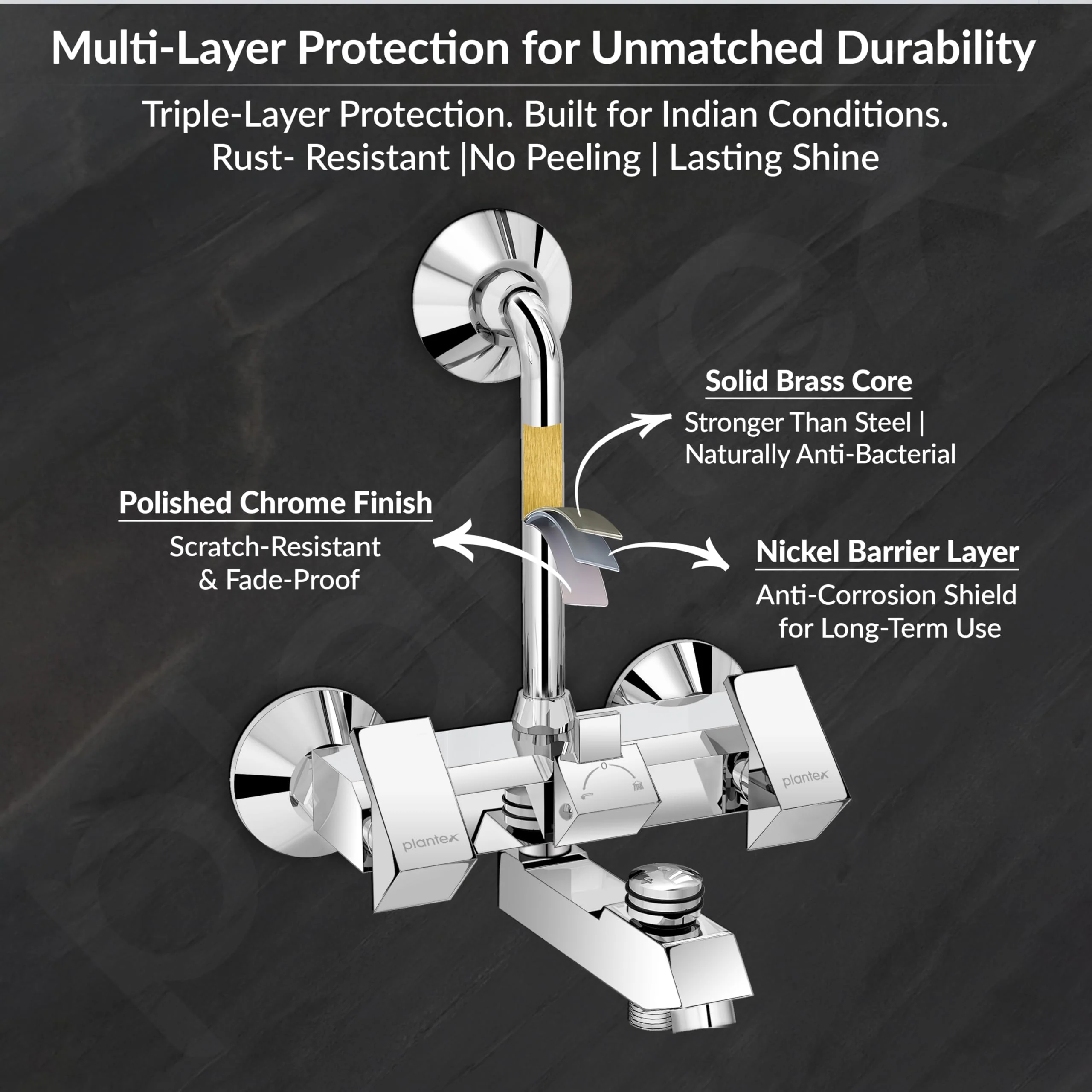 Plantex Brass Wall Mixer for Bathroom 3 in 1/L-Bend Connector for Overhead/Hand Shower/Spout Mixer Tap/Mixture Tap for Bathroom with 7-Year Manufacturer's Warranty-(Pri-319-Chrome) - Image 5
