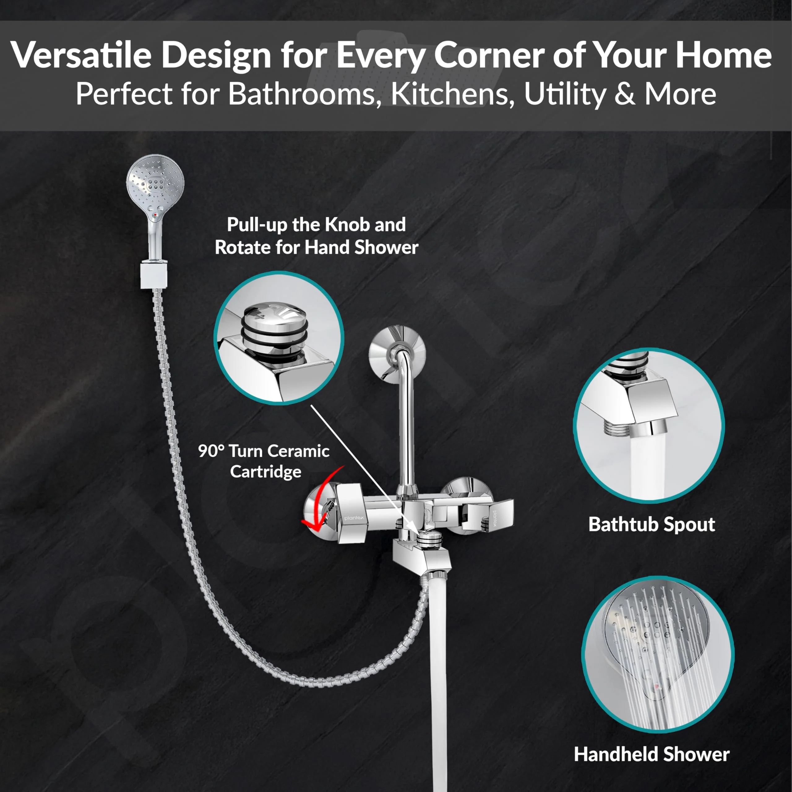Plantex Brass Wall Mixer for Bathroom 3 in 1/L-Bend Connector for Overhead/Hand Shower/Spout Mixer Tap/Mixture Tap for Bathroom with 7-Year Manufacturer's Warranty-(Pri-319-Chrome) - Image 6