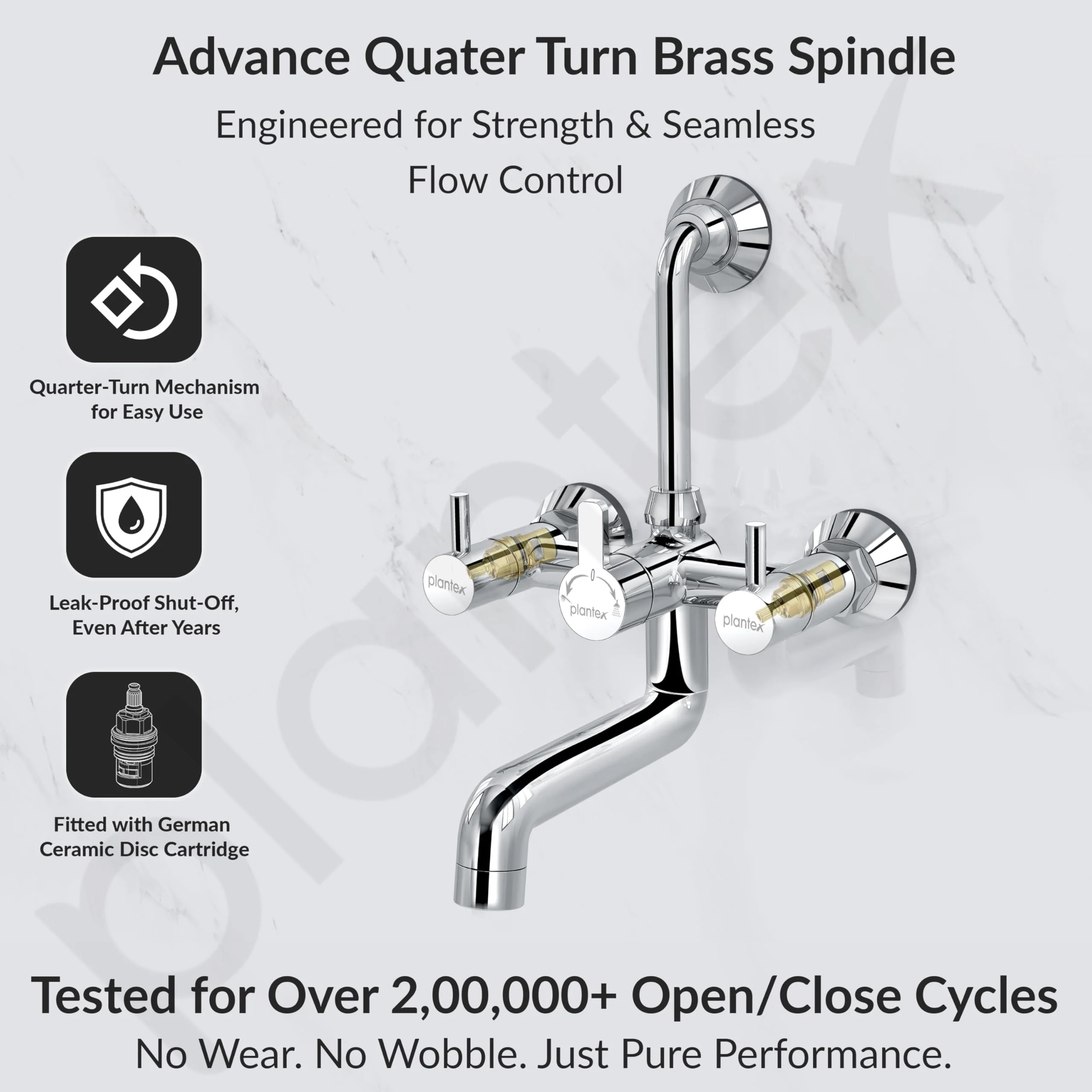 Plantex Brass Wall Mixer for Bathroom with L-Bend Connector for Overhead Shower/Mixer Tap/Wall Mixer for Bathroom 2 in 1 with 7-Year Manufacturer's Warranty-(Ico-918-Mirror-Chrome) - Image 4