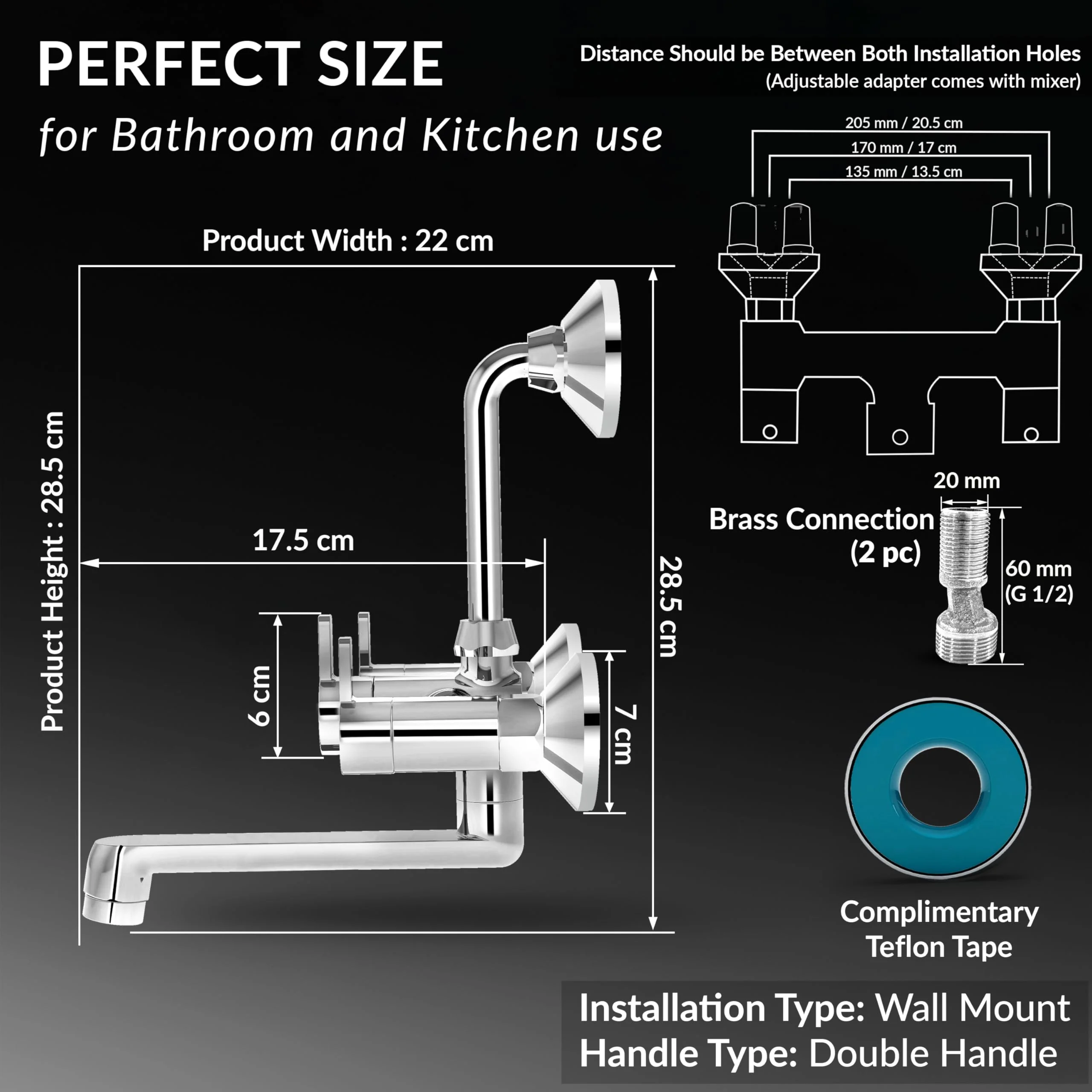 Plantex Brass Wall Mixer for Bathroom with L-Bend Connector for Overhead Shower/Mixer Tap/Wall Mixer for Bathroom 2 in 1 with 7 Year Manufacturer's Warranty(FLO-818-Chrome) - Image 4