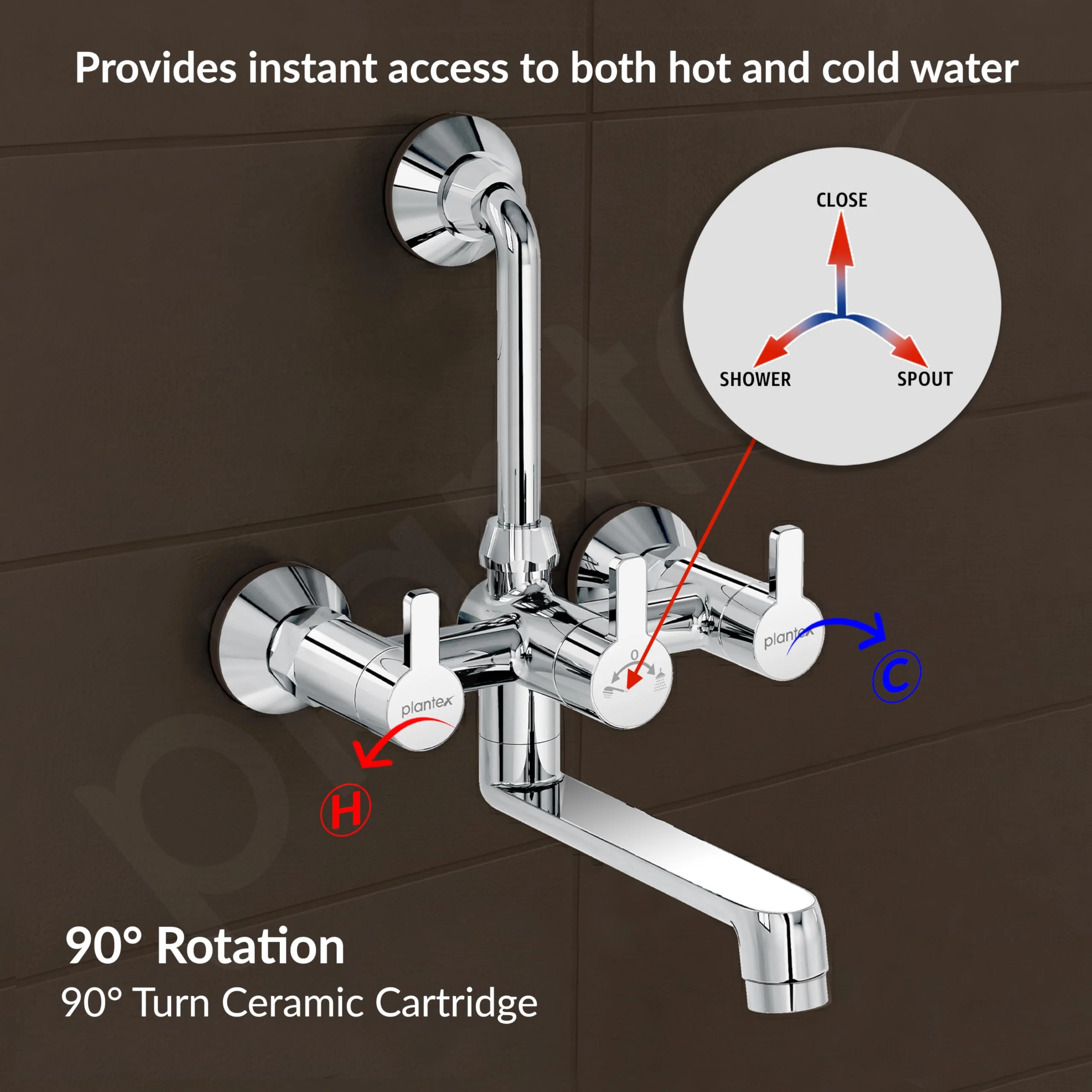 Plantex Brass Wall Mixer for Bathroom with L-Bend Connector for Overhead Shower/Mixer Tap/Wall Mixer for Bathroom 2 in 1 with 7 Year Manufacturer's Warranty(FLO-818-Chrome) - Image 6