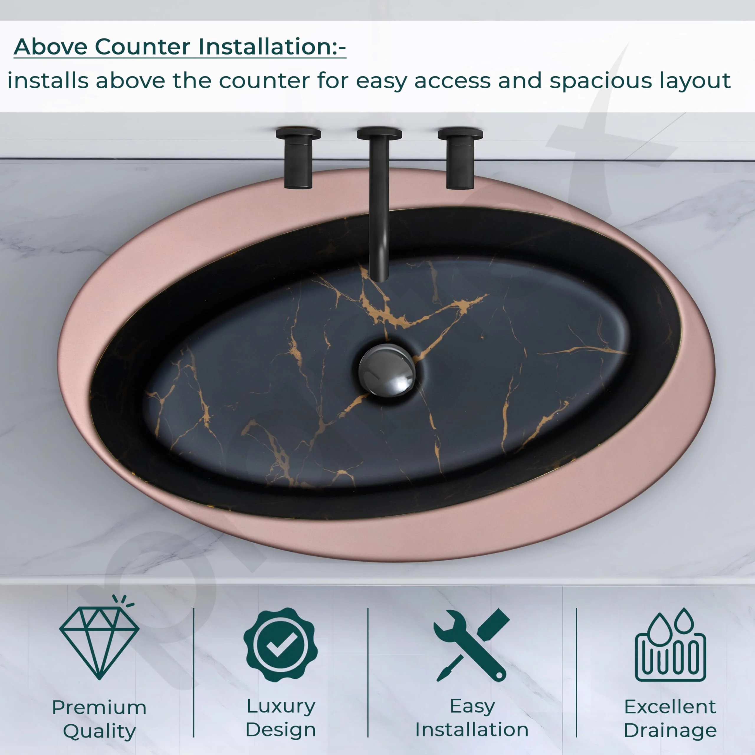 Plantex Ceramic Basin/Designer Washbasin for Bathroom/Oval Tabletop Wash Basin/Countertop Vessel Sink for Home/Office (Matt Brown & Black - 24 x 14 x 10 Inch) - Image 5