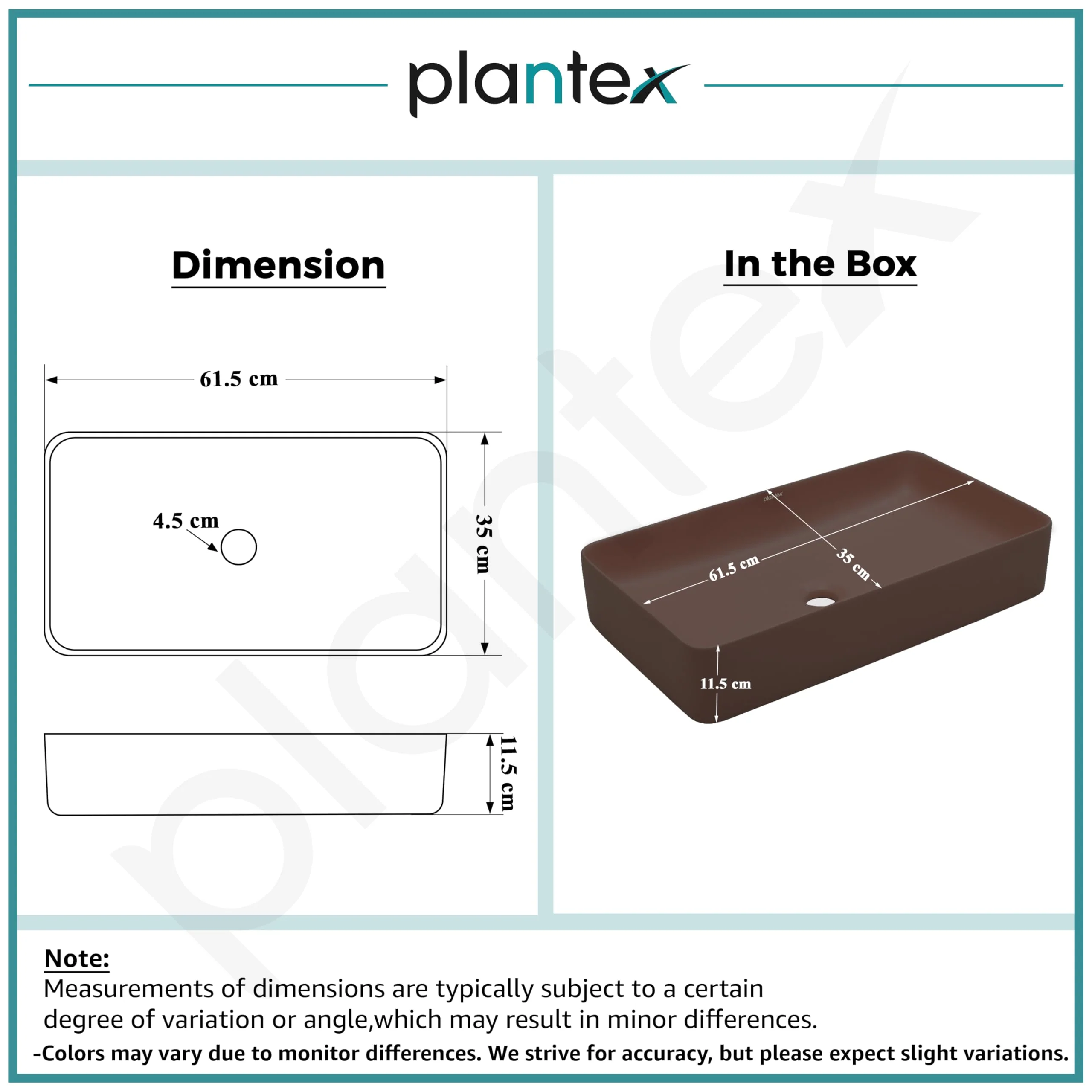 Plantex Ceramic Basin for Bathroom/Table Top Ceramic Basin/Washbasin Sink for Bathroom - (Rectangle - Matt Brown) - Image 5