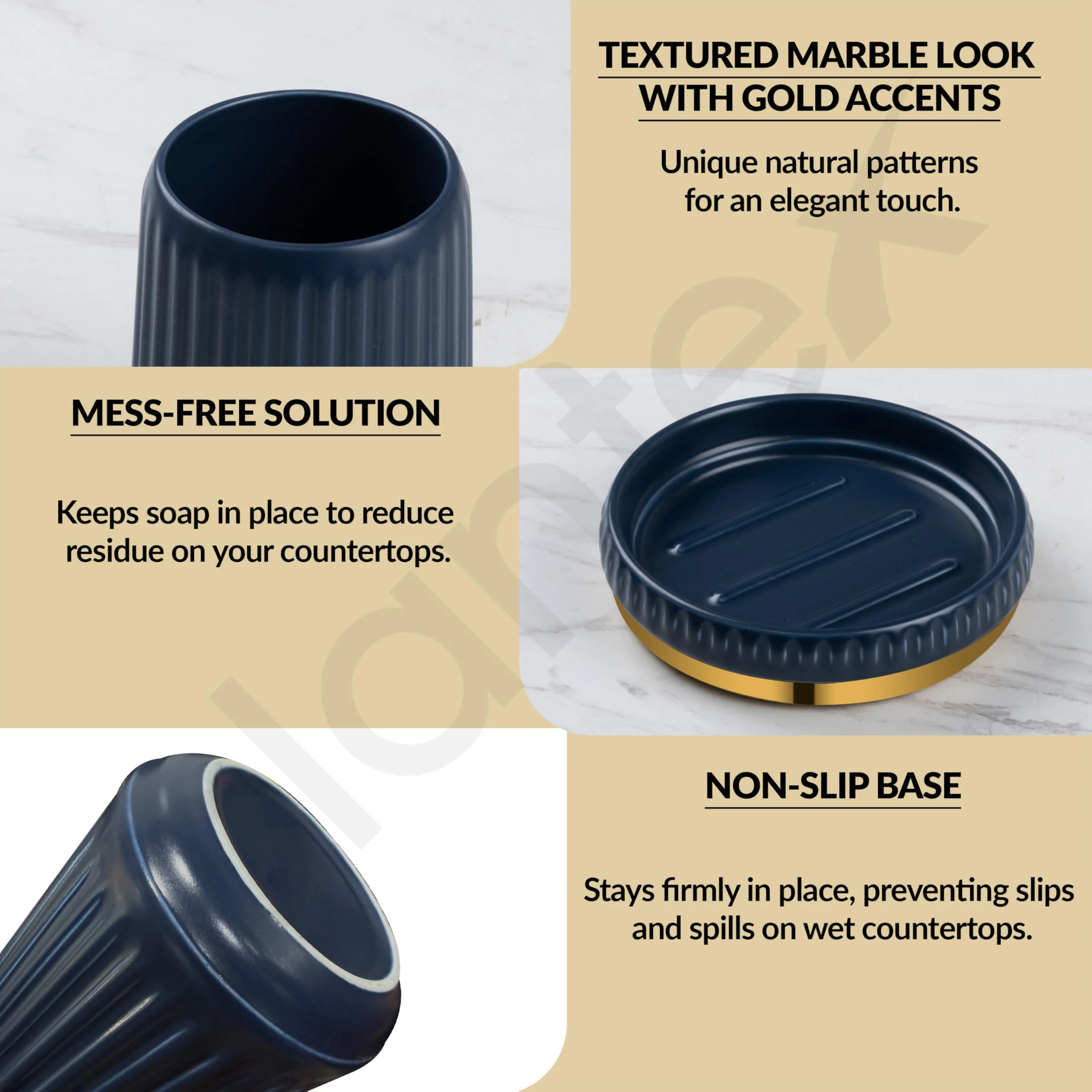 Plantex Ceramic Bathroom Set - Soap Holder for Bathroom/Liquid Soap Dispenser/Tumbler Holder/Toothbrush Holder - 3 Pcs Set - Image 2