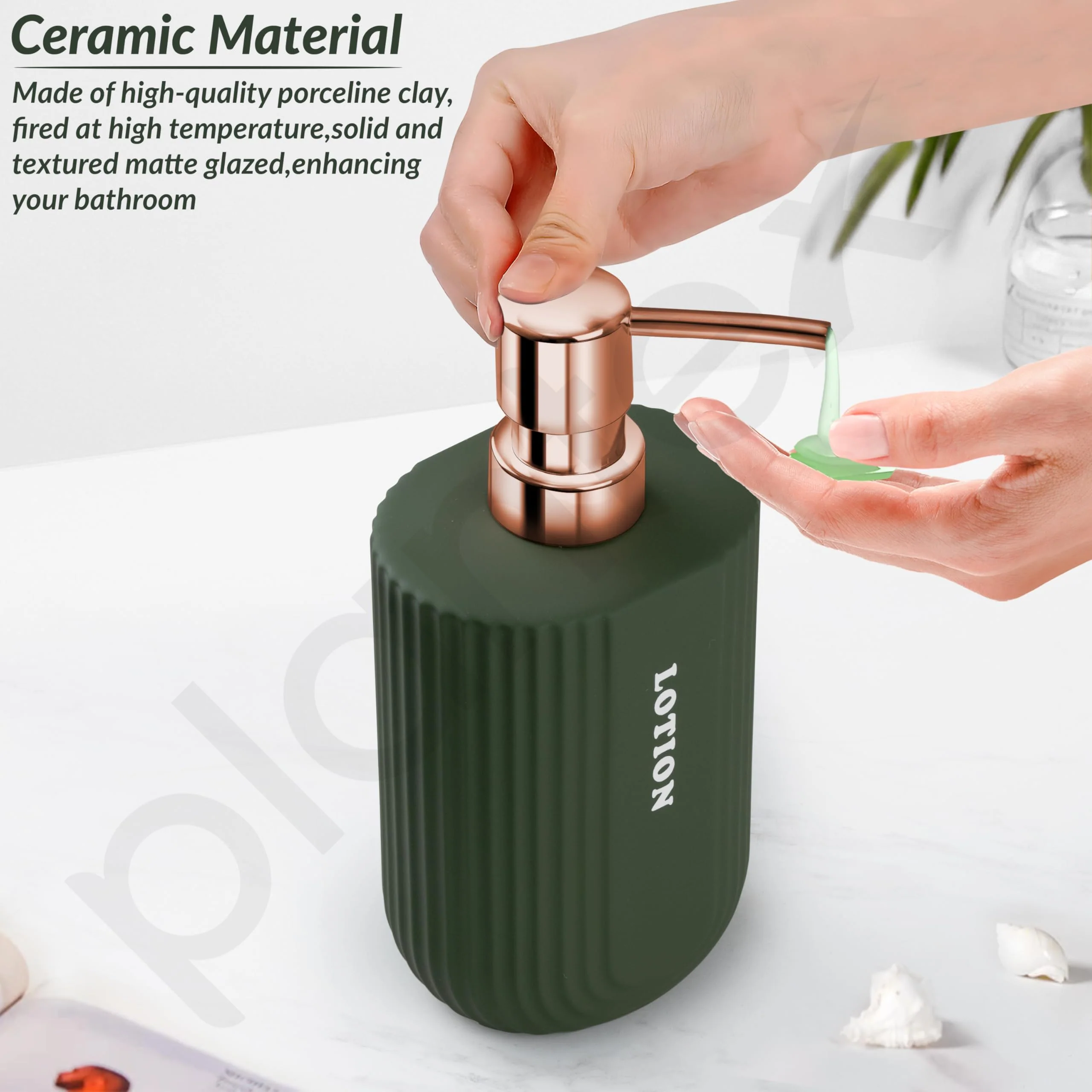 Plantex Ceramic Bathroom Set - Soap Holder for Bathroom/Liquid Soap Dispenser/Tumbler Holder/Toothbrush Holder - 3 Pcs Set - Image 4