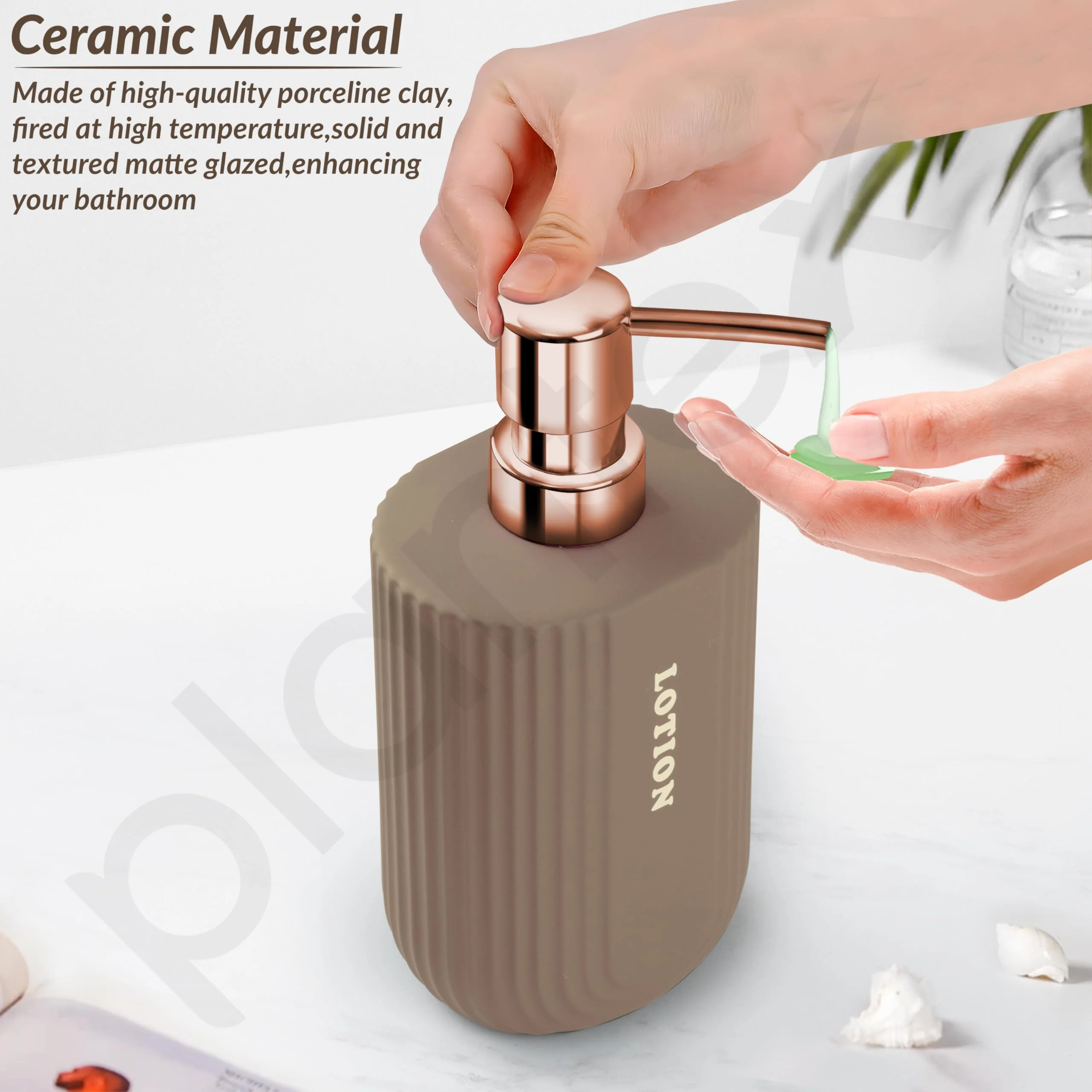 Plantex Ceramic Bathroom Set - Soap Holder for Bathroom/Liquid Soap Dispenser/Tumbler Holder/Toothbrush Holder - 3 Pcs Set - Image 3