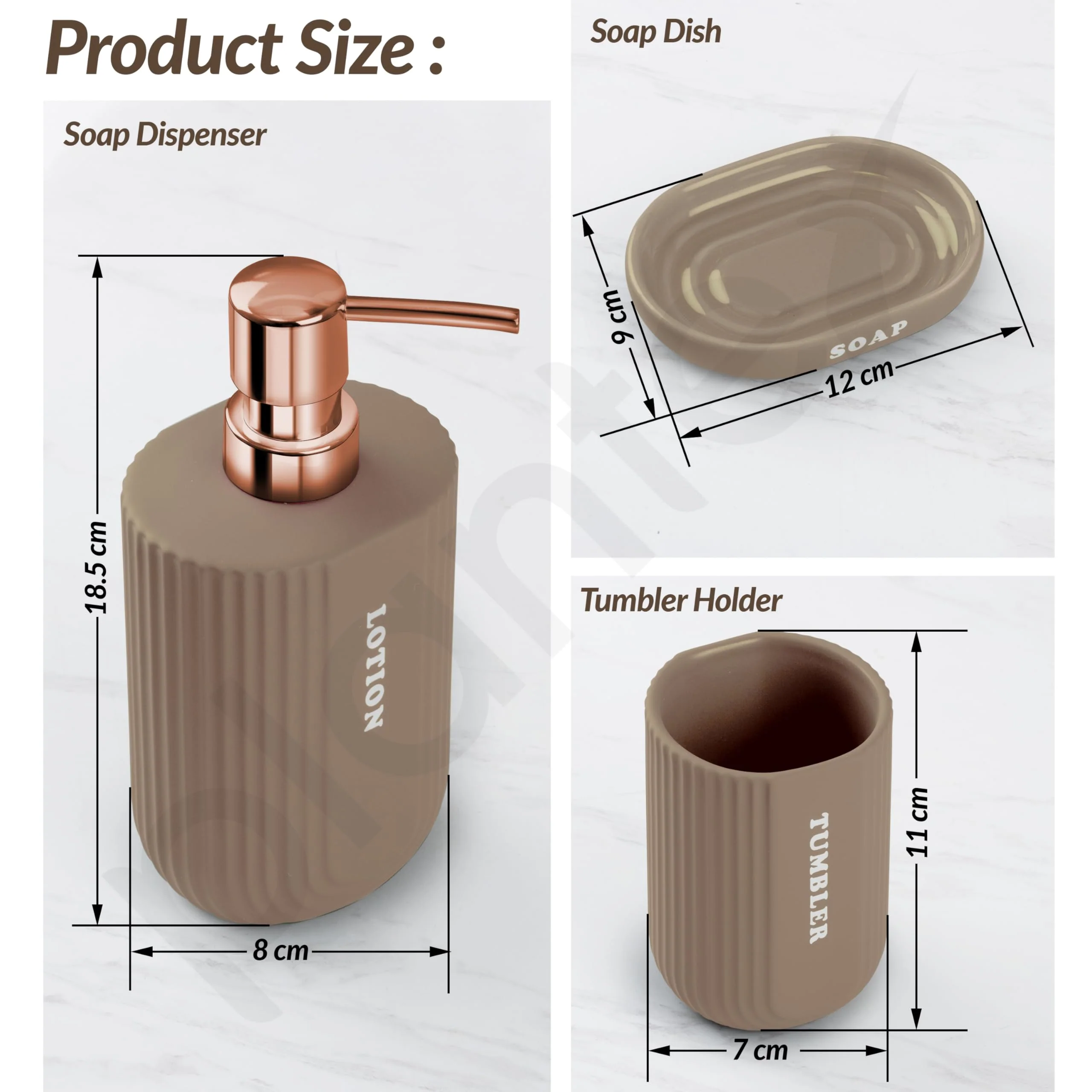 Plantex Ceramic Bathroom Set - Soap Holder for Bathroom/Liquid Soap Dispenser/Tumbler Holder/Toothbrush Holder - 3 Pcs Set - Image 5