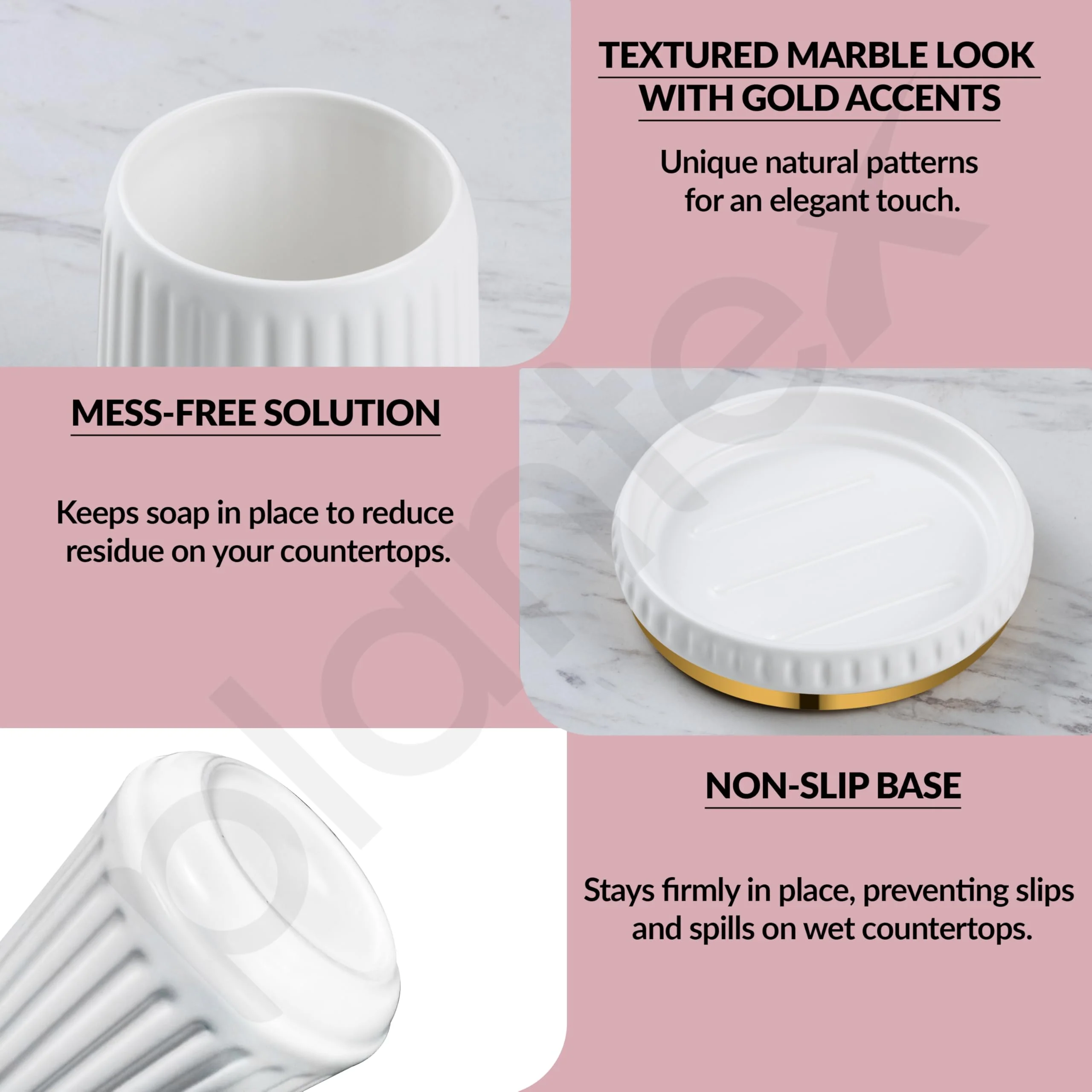 Plantex Ceramic Bathroom Set - Soap Holder for Bathroom/Liquid Soap Dispenser/Tumbler Holder/Toothbrush Holder/Handwash Dispenser - 3 Pcs Set - Image 2