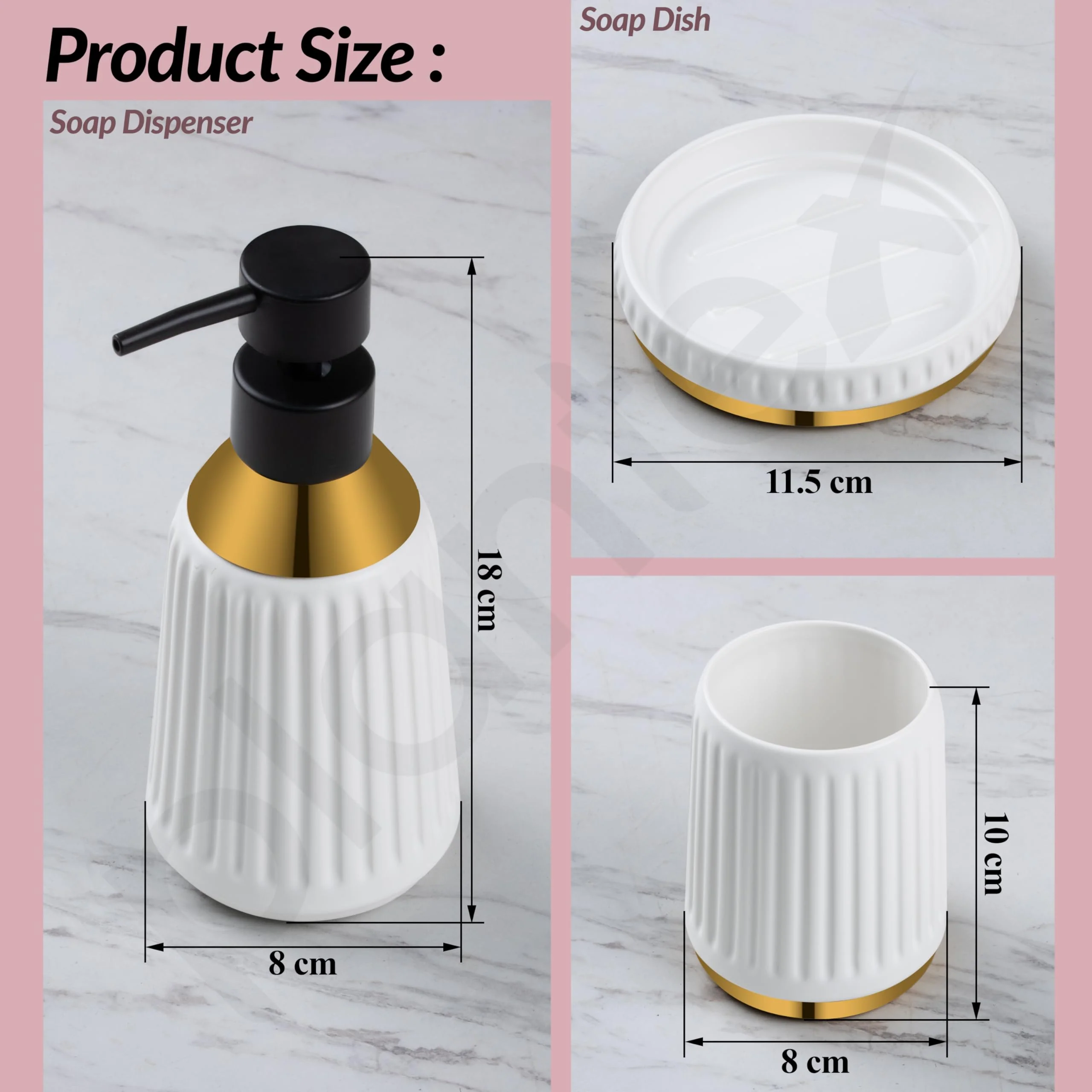 Plantex Ceramic Bathroom Set - Soap Holder for Bathroom/Liquid Soap Dispenser/Tumbler Holder/Toothbrush Holder/Handwash Dispenser - 3 Pcs Set - Image 6