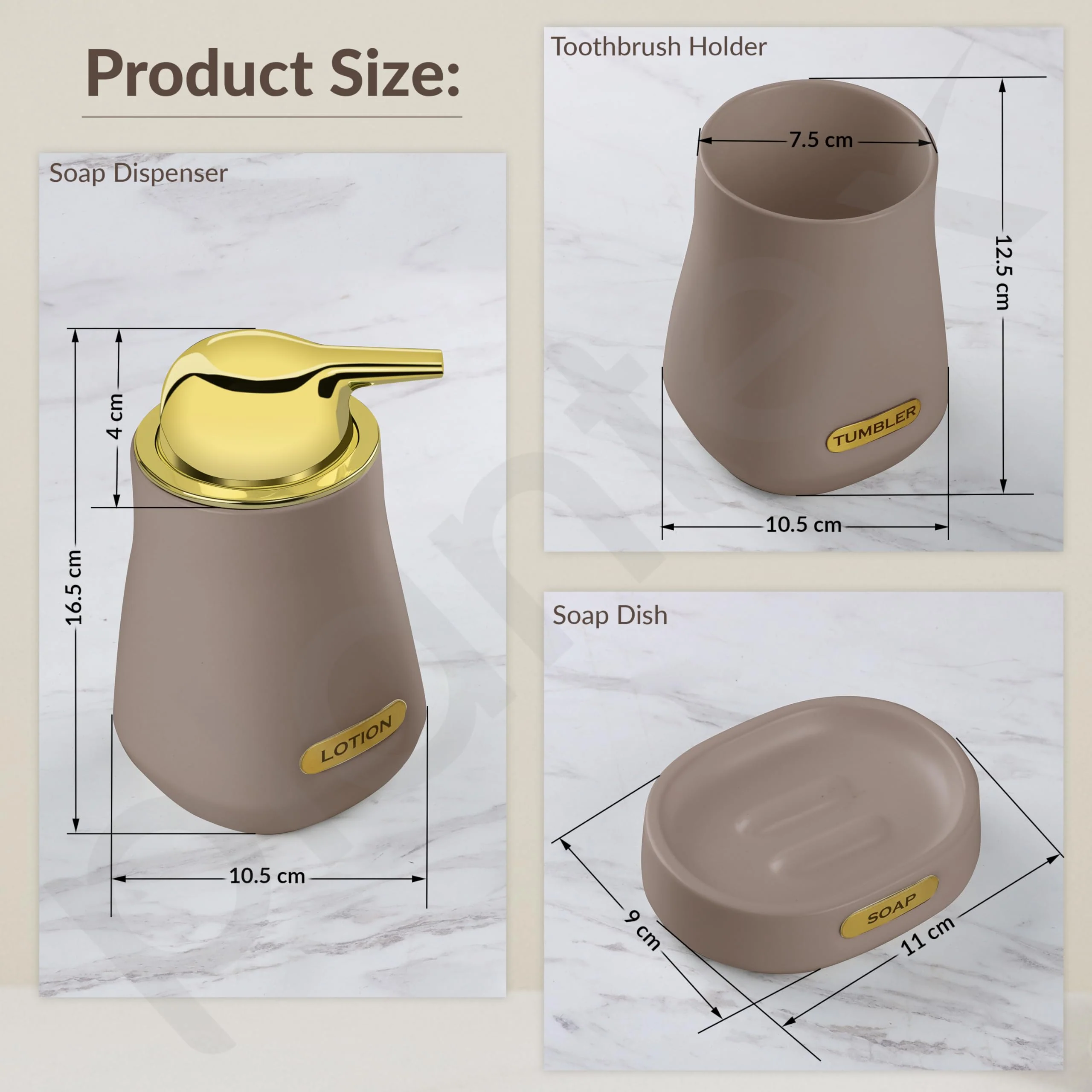 Plantex Ceramic Bathroom Set - Soap Holder for Bathroom/Liquid Soap Dispenser/Tumbler Holder/Toothbrush Holder/Handwash Dispenser - 3 Pcs Set - Image 5