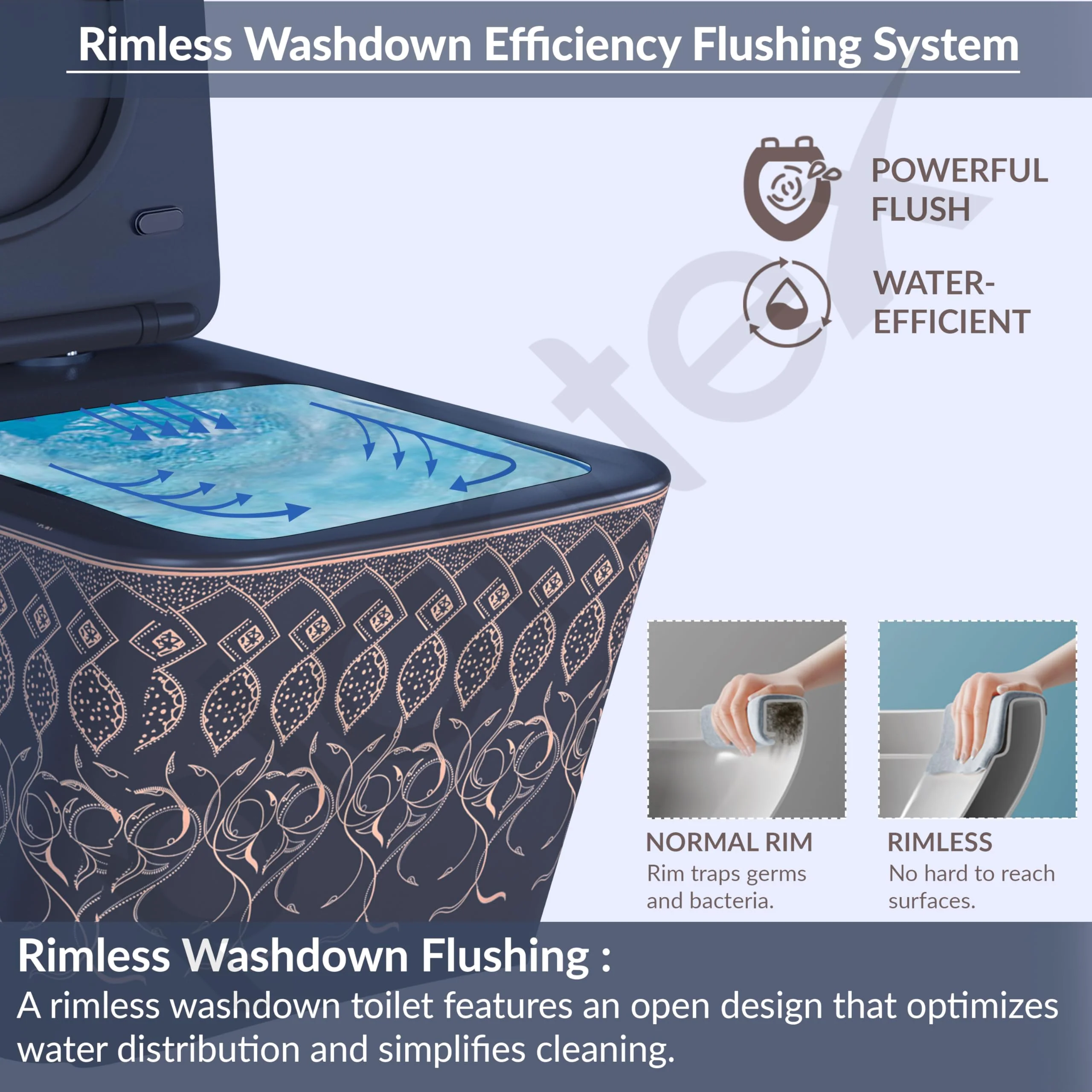 Plantex Ceramic Commode for Toilet/Rimless Washdown Western Toilet/P Trap Commode with Soft Closing Toilet Seat Cover - (LAS04, Blue) - Image 5