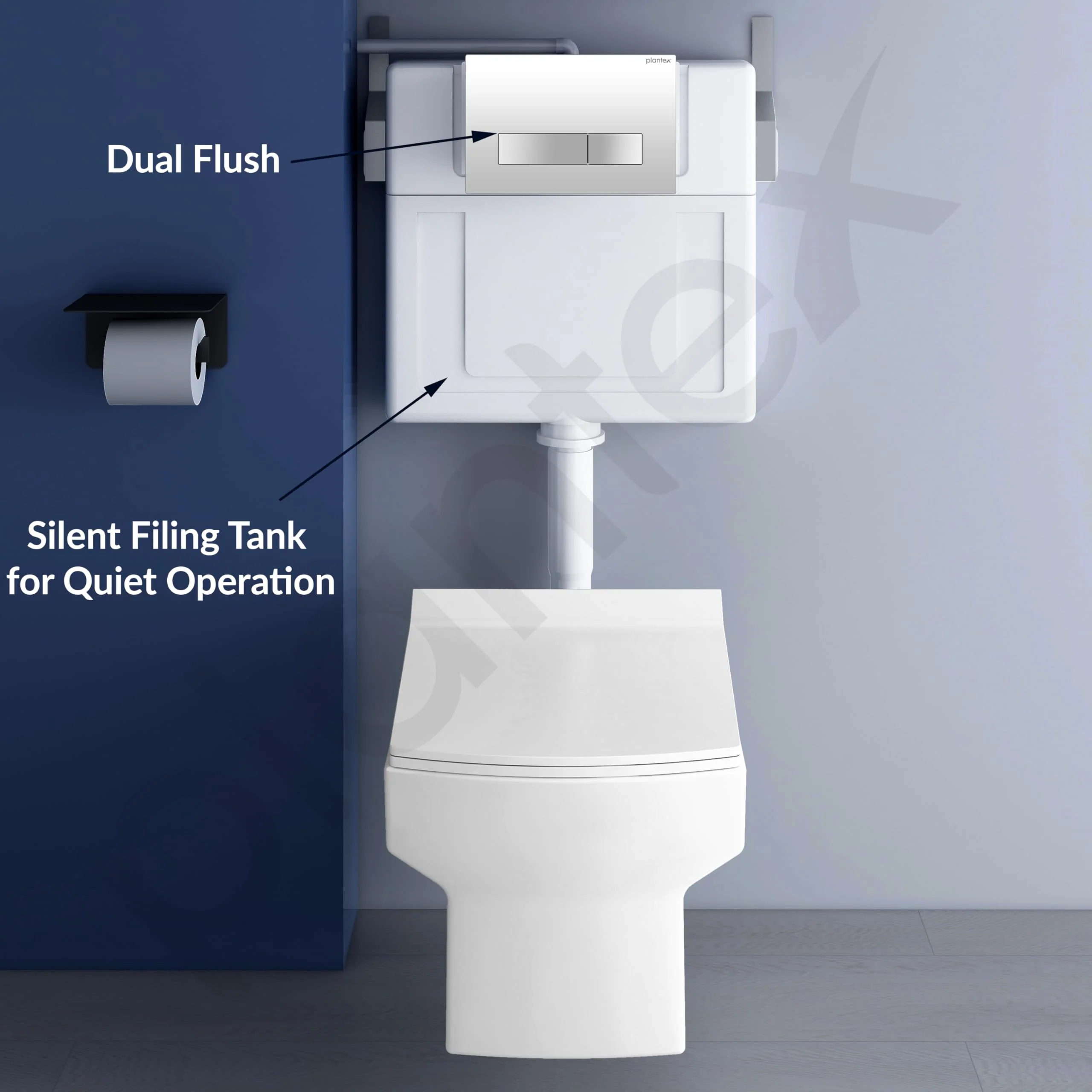 Plantex Ceramic Commode with Conceal Flush Tank/Wall Hung Commode with Dual Flush Tank/Tank with all internal accessories/Square Toilet with Soft Closing Toilet Seat – (White) - Image 2
