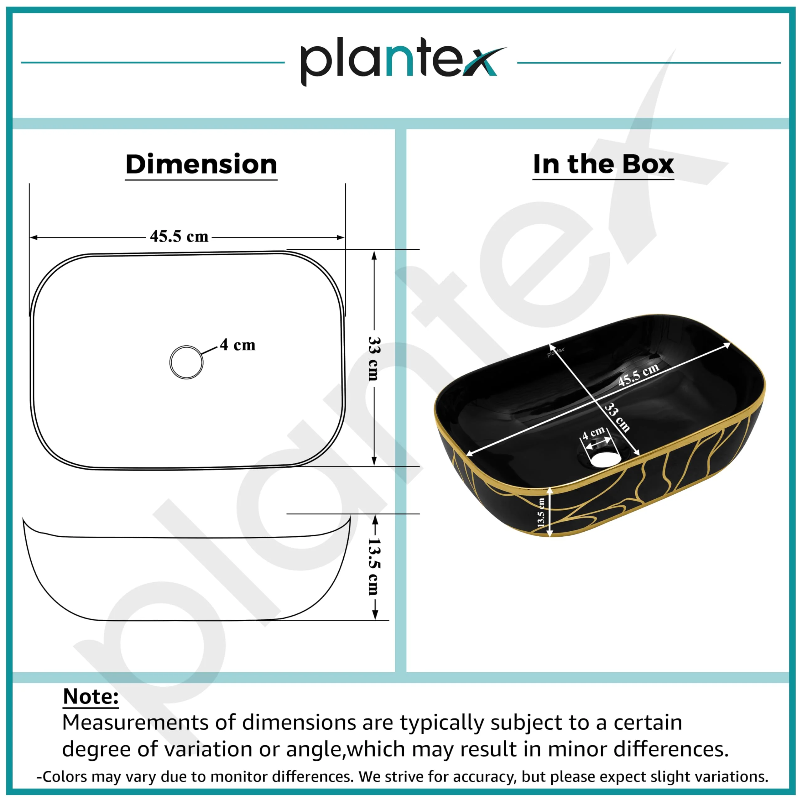Plantex Ceramic Designer Washbasin for Bathroom/Countertop Basin/Rectangle Tabletop Wash Basin for Home/Office - (16010, Black & Gold) - Image 3