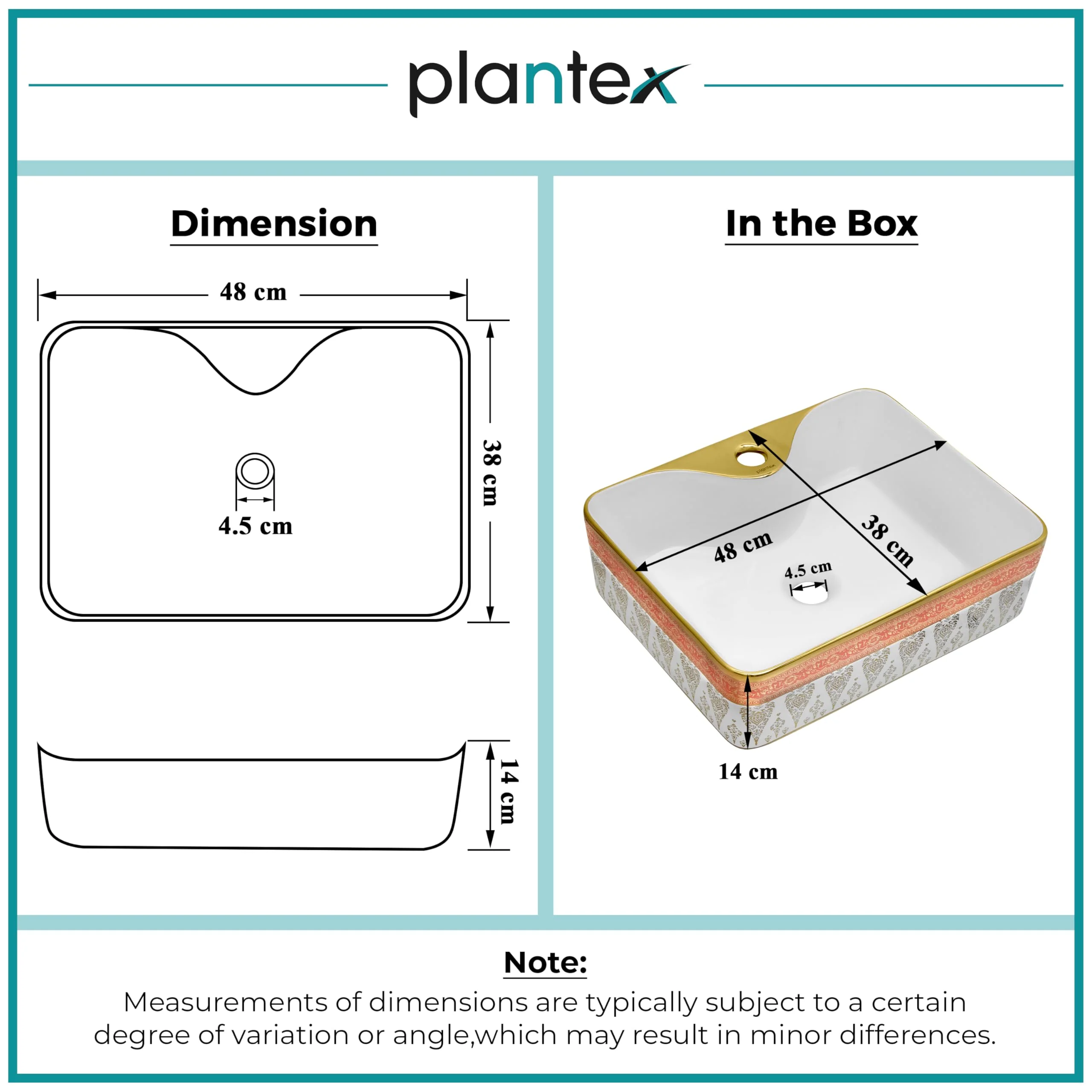 Plantex Ceramic Designer Washbasin for Bathroom/Countertop Basin/Rectangle Tabletop Wash Basin for Restaurant/Hotel (19 x 15 x 5.5 Inch-White & Gold) - Image 4
