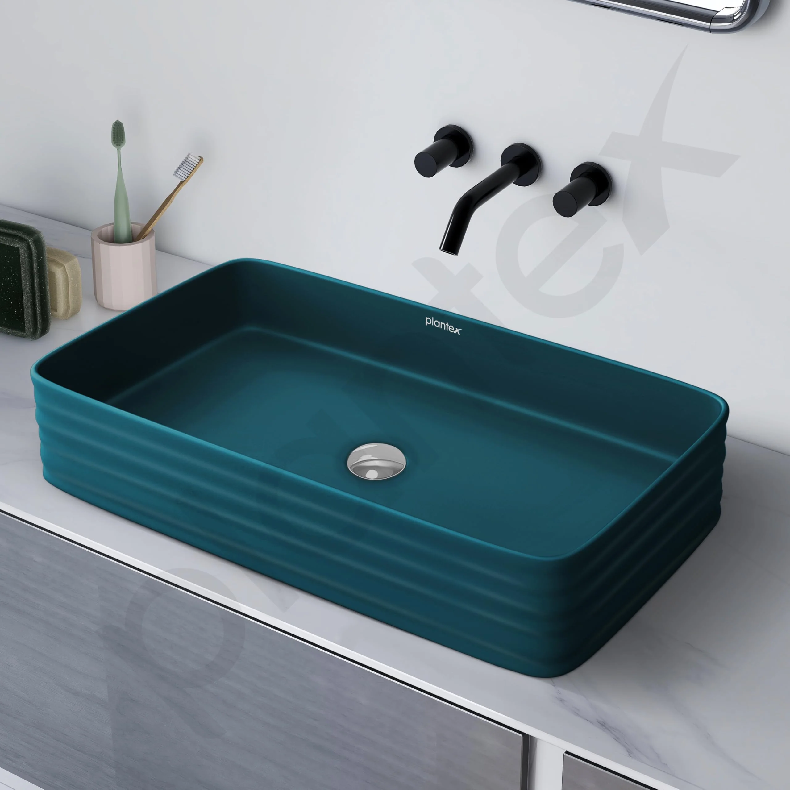 Plantex Ceramic Designer Washbasin for Bathroom/Countertop Bathroom Basin/Rectangle Tabletop Wash Basin for Home/Office/Restaurant (Pine Blue - 26 x 15 x 5 Inch) - Image 6
