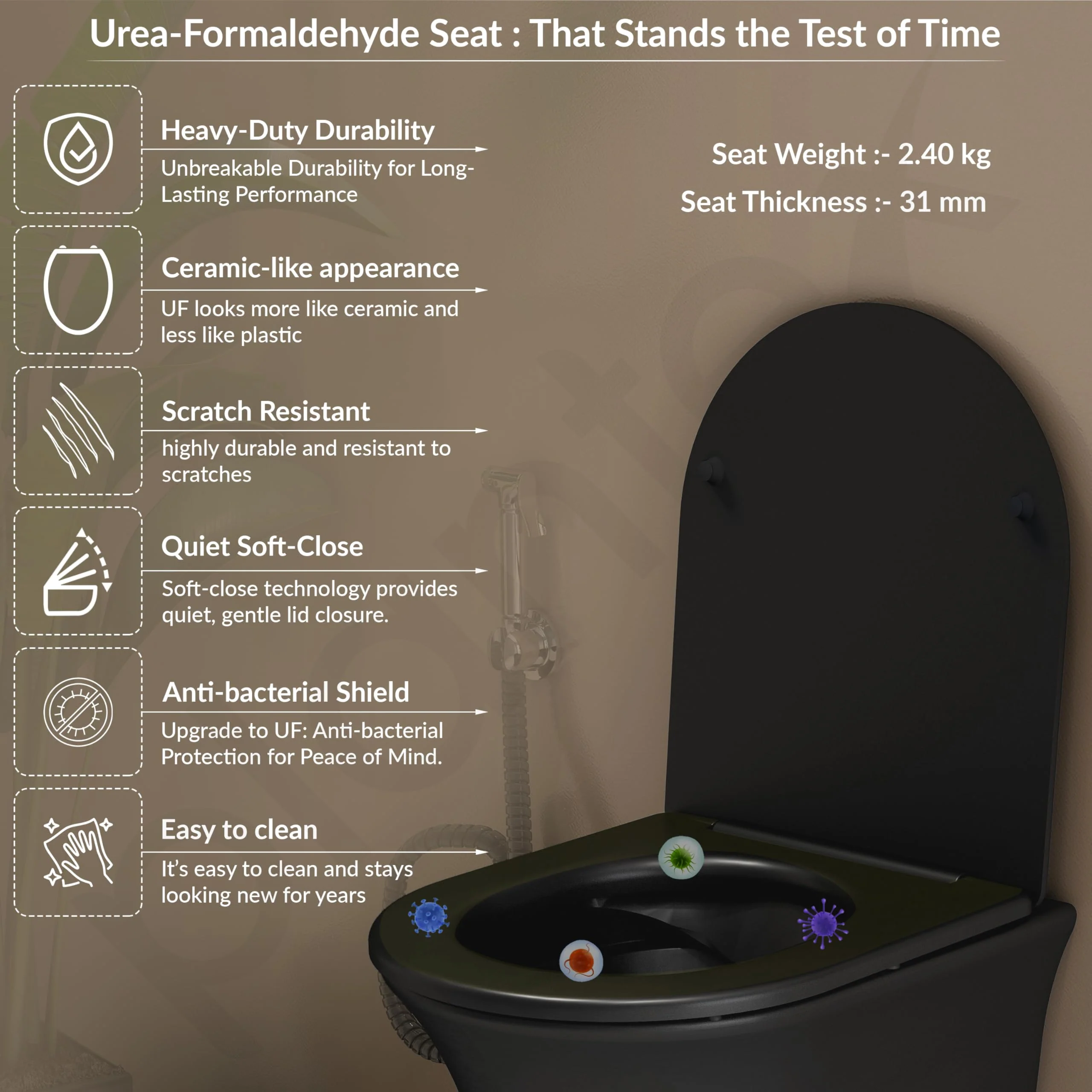 Plantex Ceramic Rimless Commode for Toilet/Western Commode/Wall Hung Commode with Soft Closing Toilet Seat - P Trap (Matt Black) - Image 2