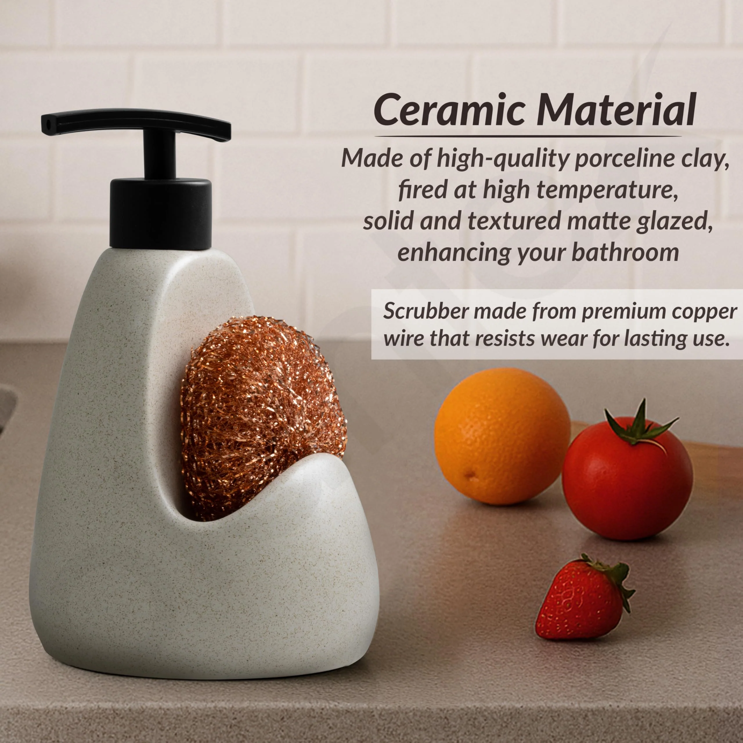 Plantex Ceramic Soap Dispenser with Scruber/Liquid Soap Dispenser/Sink Dish Washing Soap Dispenser Set/Soap Dispenser for Wash Basin Ceramic - Bathroom Accessories - Image 4