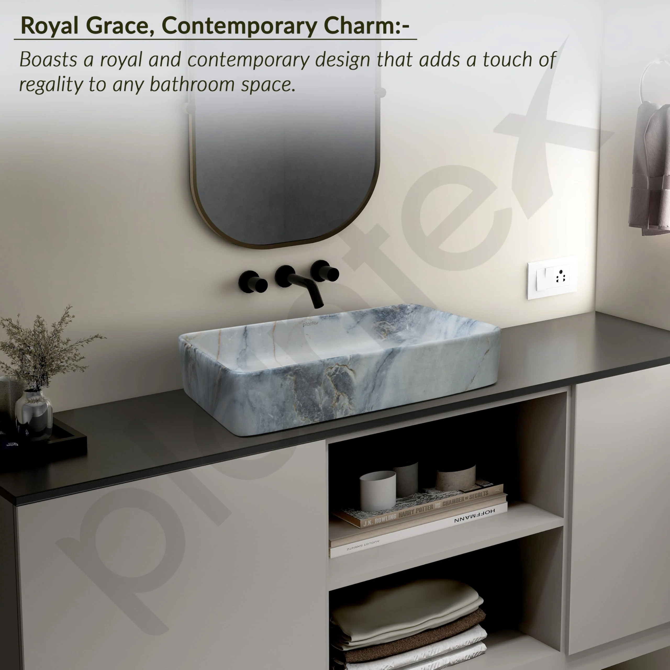 Plantex Ceramic Table Top Wash basin For Bathroom/Hand Wash Sink/Rectangle Countertop Washbasin For Home/Office/Hotel - (Marble White) - Image 3